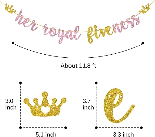 Miniatura 2 de Cartel colgante con texto en inglés "Her Royal Fivenness", "Happy 5th Birthday", suministros de decoración de fiesta de cumpleaños de 5 años