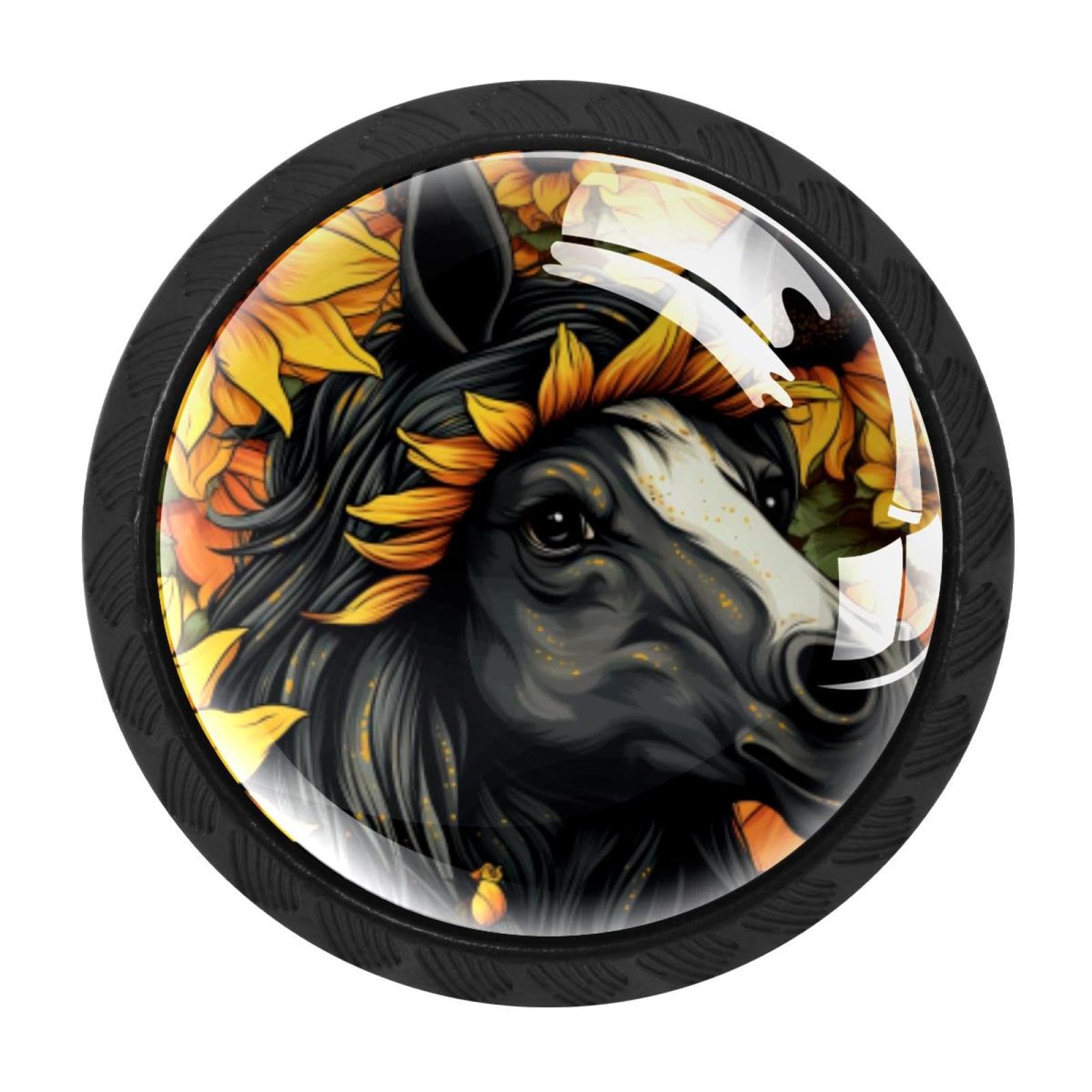 CHENZZZZ 4 Pack Round Cabinet Knobs for Kitchen Bathroom Closet Dresser Cabinets, Unicorn Skull Sunflower