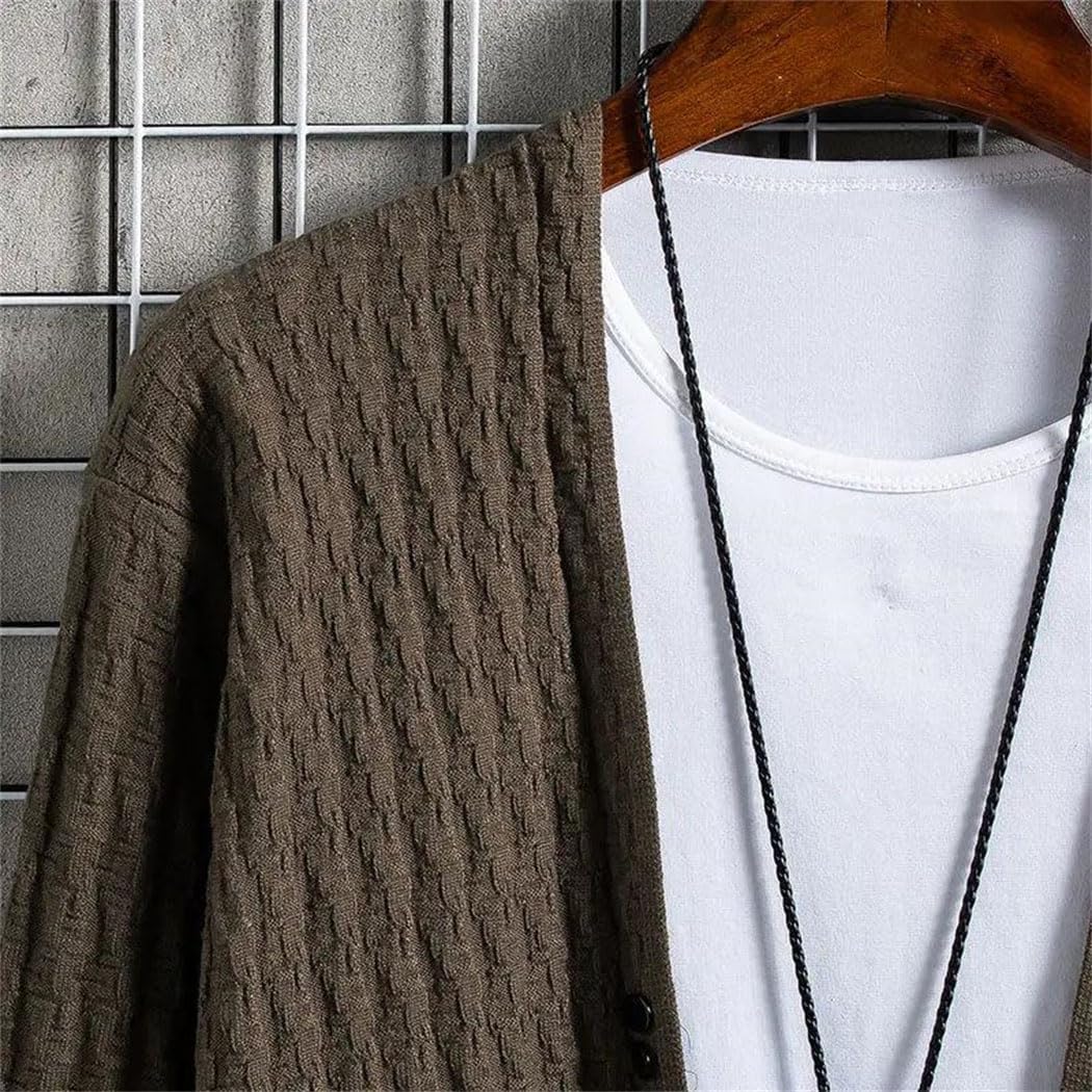 Men’s V-Neck Knit Cardigan Button Front Loose Fit Sweater Casual Layered Outwear
