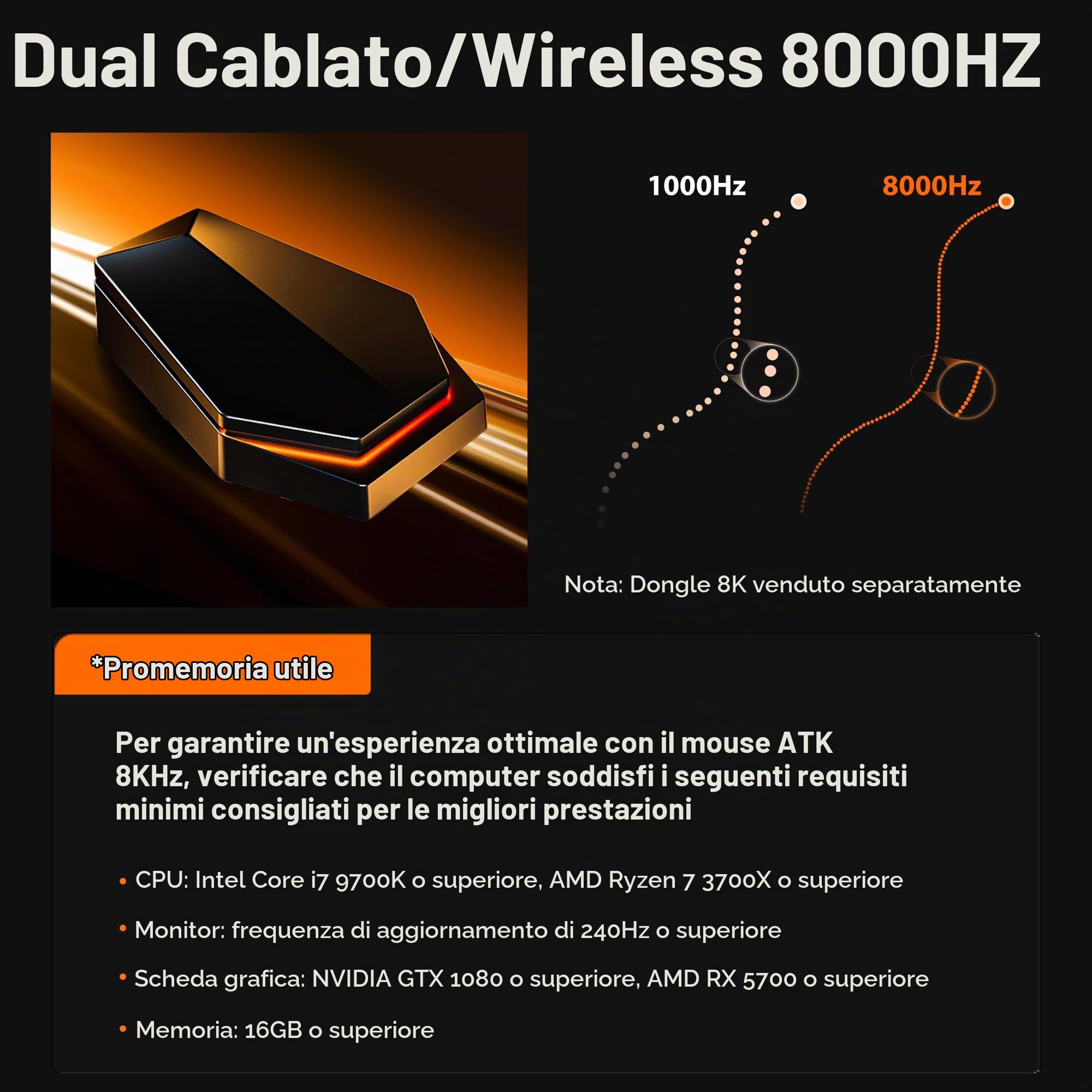 ATK Dragonfly A9 Plus Mouse Gaming Wireless - Nero