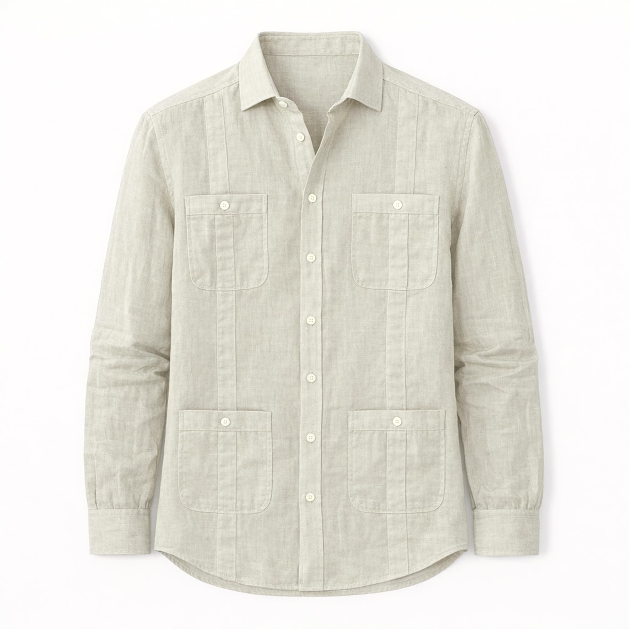 Chemise guayabera en lin pour homme, manches longues avec 4 poches et sacoches style cubain décontracté, pour plage, été et mariage, respirante et légère