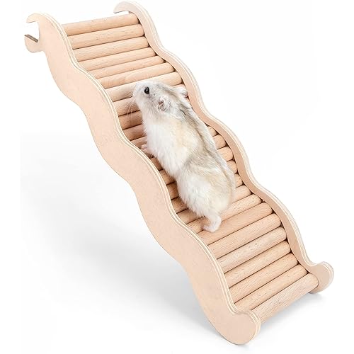 Niteangel Hamster Climbing Toy Wooden Ladder Bridge for Hamsters Gerbils Mice and Small Animals (Large - 10.35'' L)