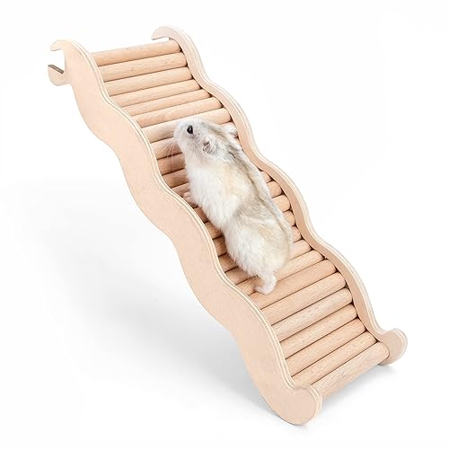 Niteangel Hamster Climbing Toy Wooden Ladder Bridge for Hamsters Gerbils Mice and Small Animals (Large - 10.35'' L) - Large - 10.35'' L
