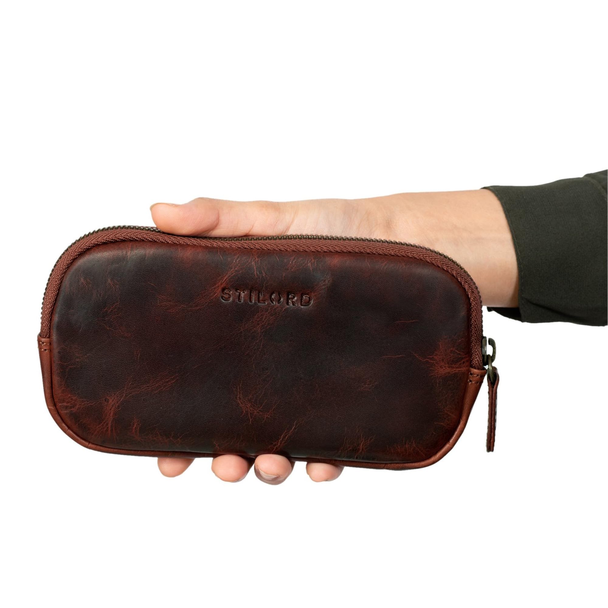 STILORD 'Mike' Small Leather Pouch Vintage for Men Women Ideal as Pencil Case Cosmetic Bag Coin Purse Key Case Organizer Bag in Genuine Leather, Colour:Kara - Cognac - Image 2