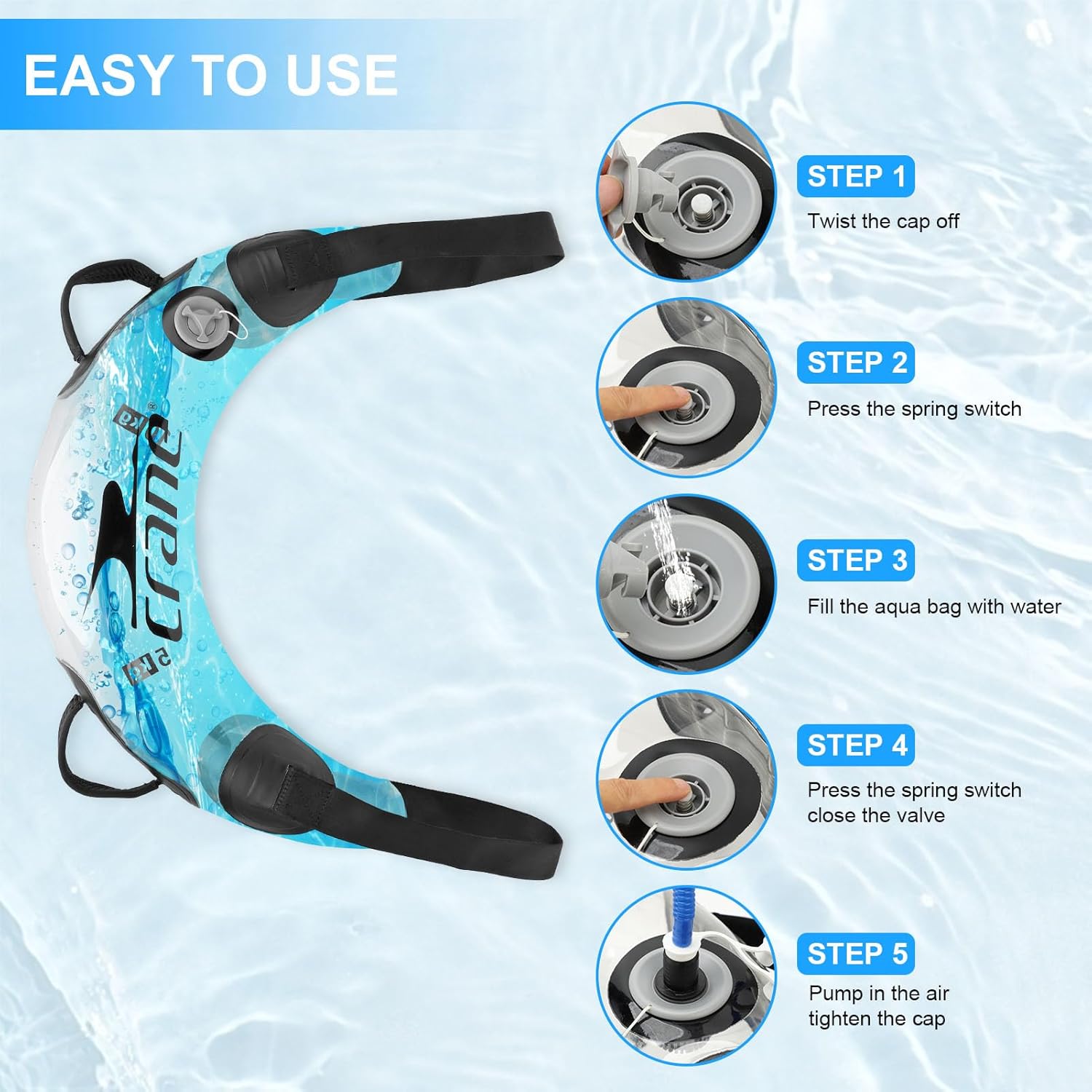 Water Weights Aqua Bag, Workout Sandbag Alternative Strength Training Sand Bag Portable Stability Fitness Equipment with Handles for Home Gym – 33 LBS