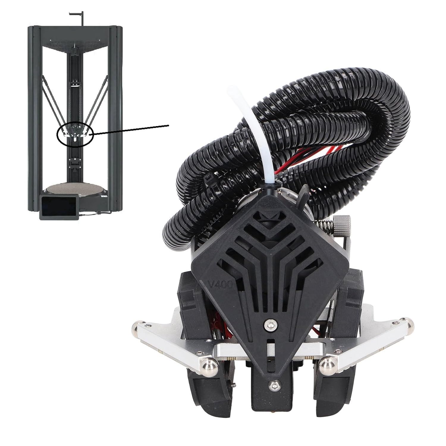 V400 3D-Drucker-Effektor, kompatibel mit FLSUN V400 3D-Drucker, 3D-Drucker-Werkzeugkopf mit Dual-Gear Direct Drive Extruder, Kühlventilatoren, verbesserte Ersatzteile für V400