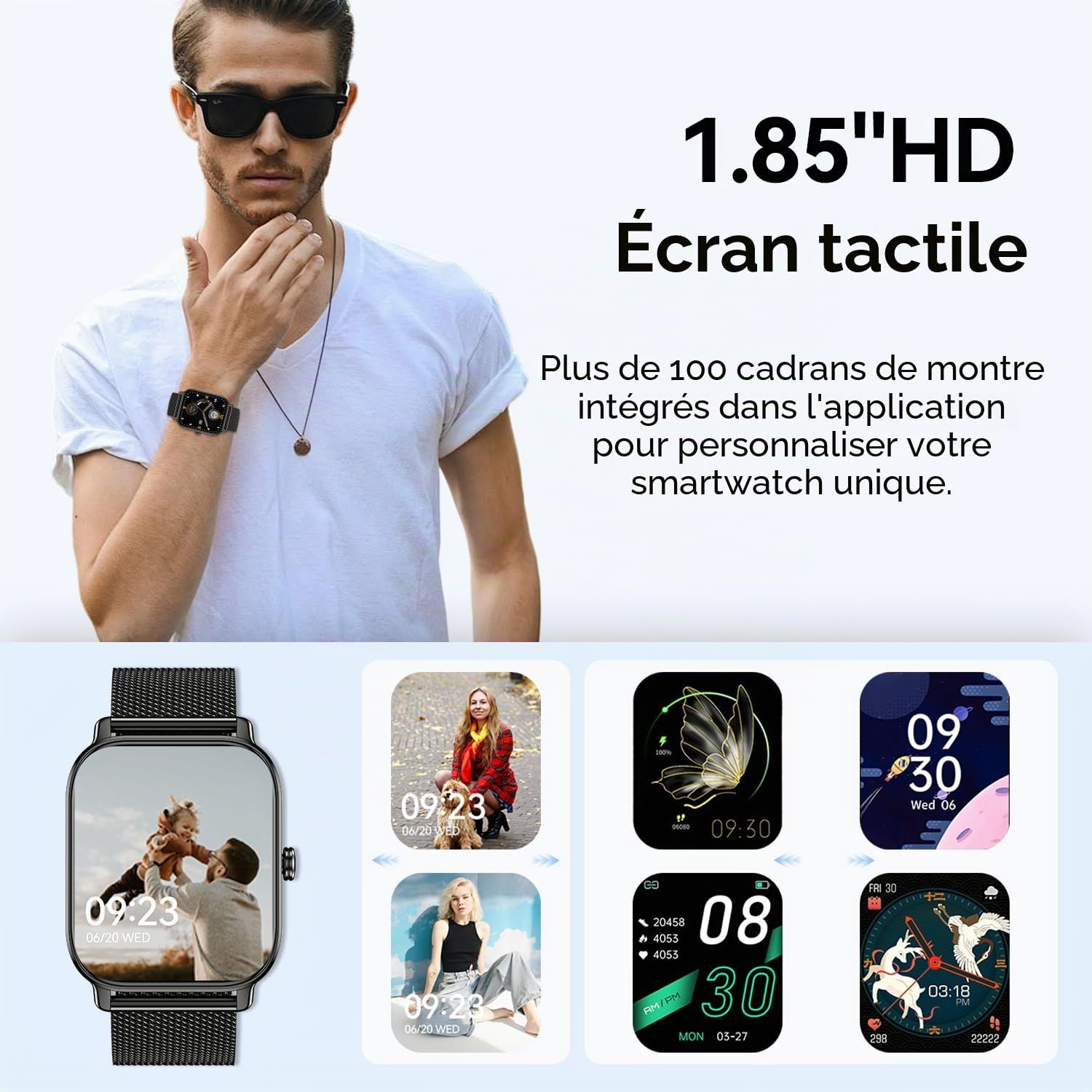 Montre Connectée Homme Femme Smartwatch: Etanche Fitness Smart Watch avec Appel Bluetooth Fréquence Cardiaque Spo2 Sommeil Moniteur 120+ Modes Sport Podomètre Montre Intelligente pour Android iOS
