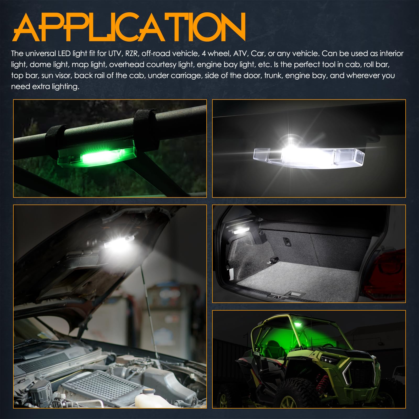 Universal UTV Interior LED Dome Light - Mounts On Roll Bar For Polaris RZR, Can-Am 4 thumbnail image