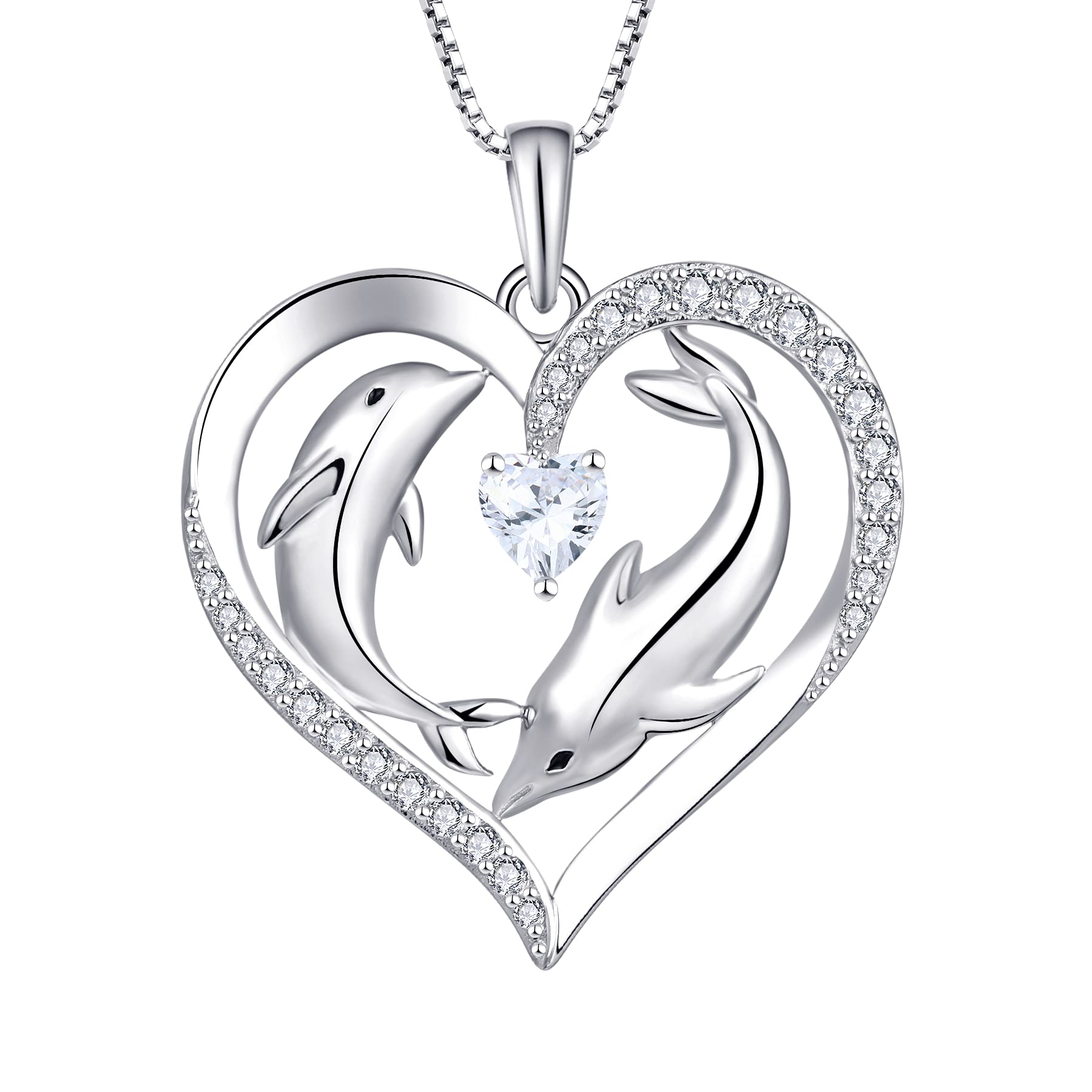 starchenieWomen Necklace,925 Sterling Silver Dolphin Animal Pendant with 3A Cubic Zirconia Jewellery for Women