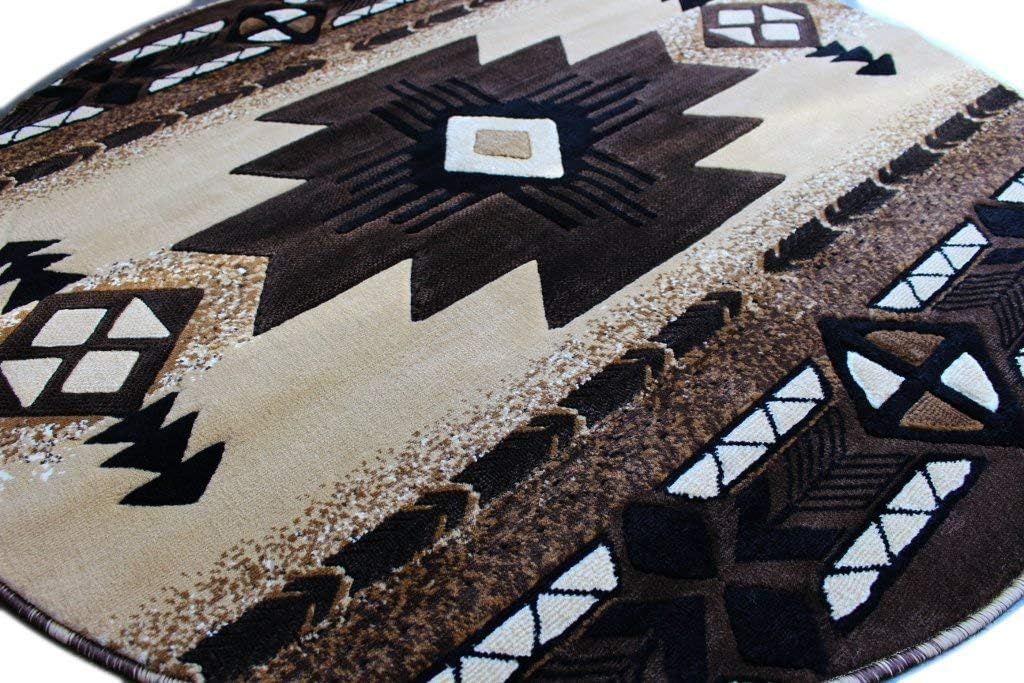 Champion Rugs Southwestern Navajo Aztec Native American Geometric Area Rug Berber (5 Feet X 5 Feet Round)