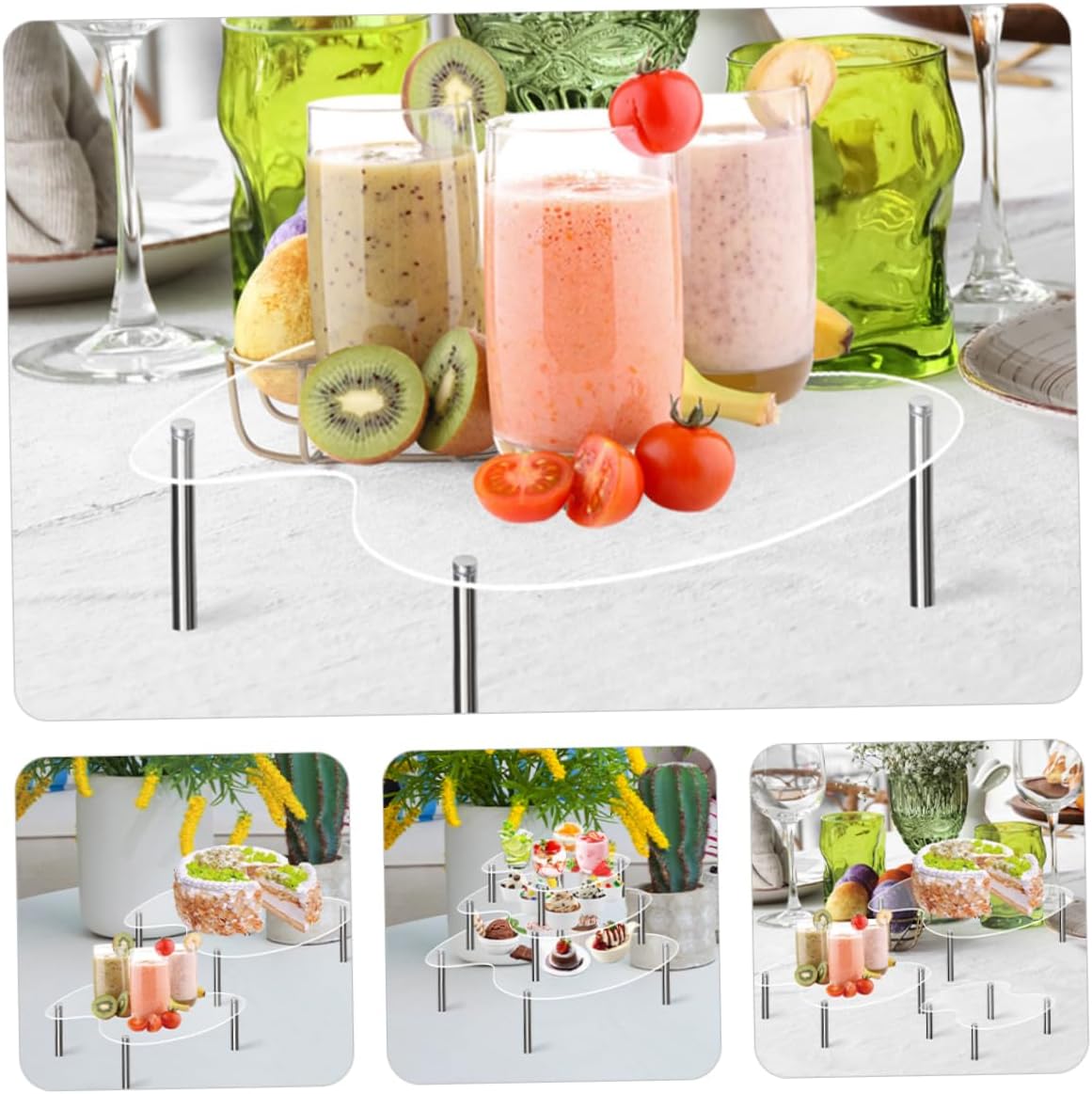 3Pcs Acrylic Cake Display Stand Stackable Tiered Stands for Desserts Cupcakes and Handicrafts Compact and Fashionable Storage for Home Decor