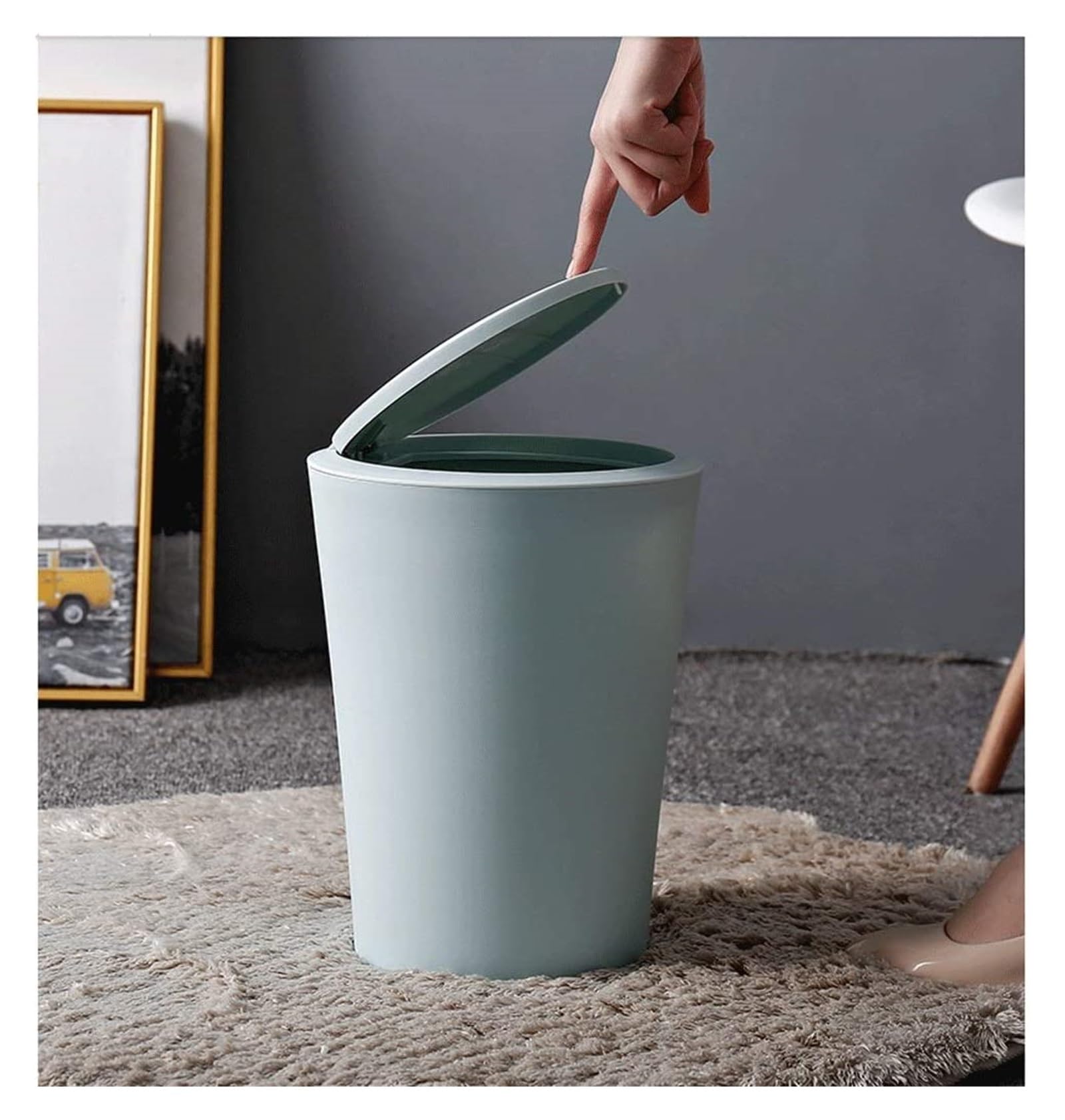 Botes de Basura Cubo de Basura de plástico con Anillo de presión, con Tapa/sin Tapa, for baño, (Color : with Cover Blue) Aire Libre y hogar