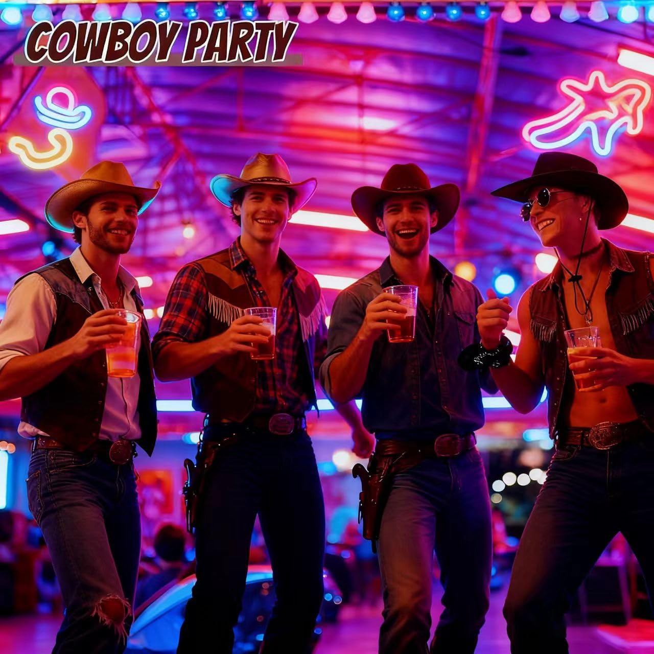 12 Set Wide Brim Cowboy Hat and Bandana for Women Men – 12 Felt Cowgirl Cowboy Hats Bulk with 12 Western Bandanas for Adult Costume Party Multicolored - Image 4