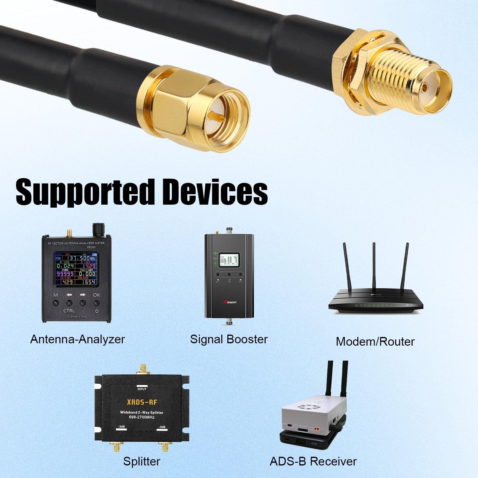 MOOKEERF RG8X SMA maschio a SMA femmina cavo coassiale 15 m, cavo di prolunga SMA a perdita ultra bassa 50 ohm per router, GPS, radio RF, antenna WiFi, ripetitore di segnale, modulo ecc.