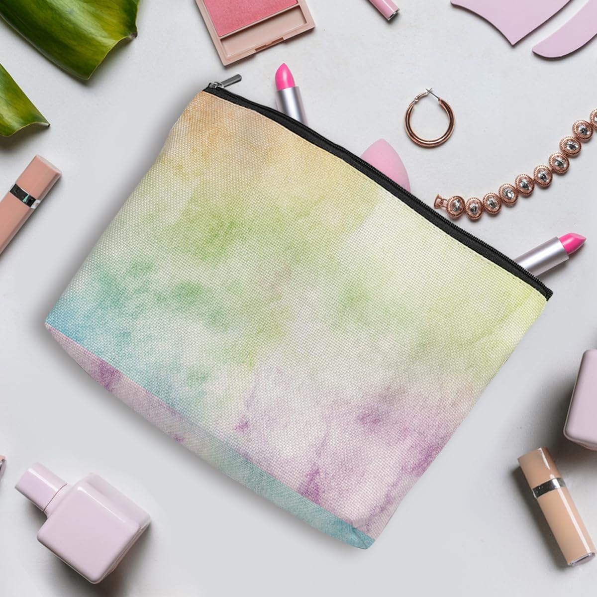 3Pcs Pastel Watercolor Rainbow Makeup Bag, Cosmetic Bag, Waterproof Cute Travel Toiletry Bag Organizer Make Up Bag Mothers Day Birthday Friendship Gifts for Women Girls Coworker Sister Bestie Grandma - Image 3