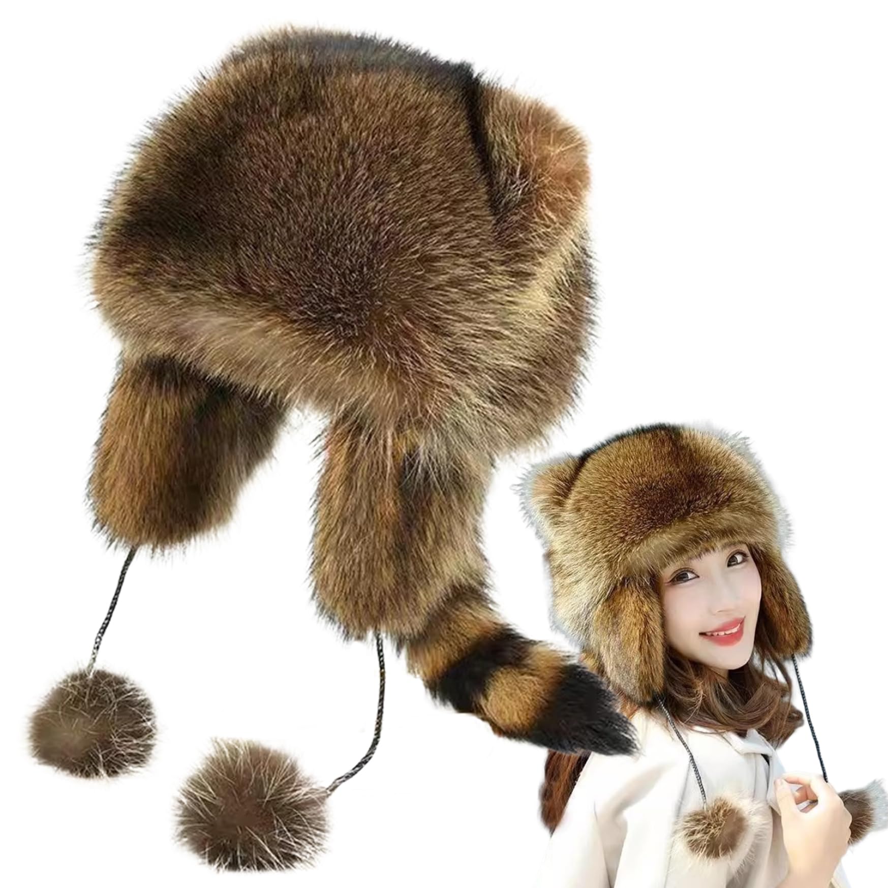Chapeau de Raton Laveur pour Enfants, Doux Chapeau à Fourrure Chaud et Doux et Doux, Chapeau coonsin Mignon avec Queue, Chapeau de scène réglable pour Le Froid,