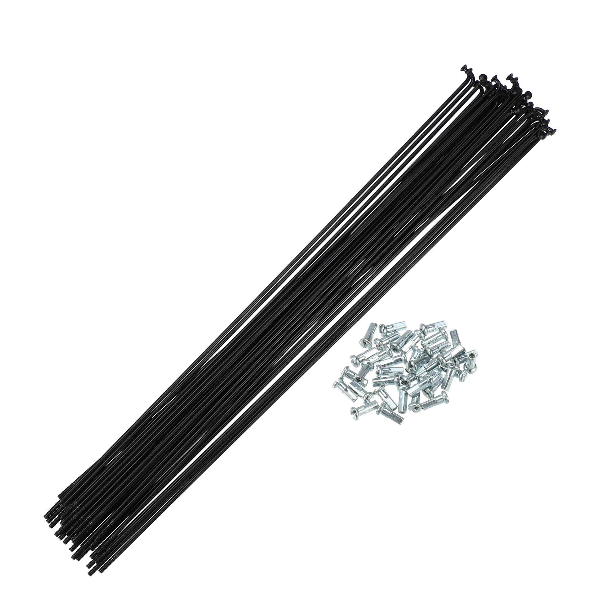 QUARKZMAN Rayons De Vélo Coudés en J 14G 36 Pièces Noir Acier 280mm | Acier, Pour Vélo Et Moto, Tétons 12x6mm, Tête Coude 3.8mm, Filetage M2x0.45, 36 Écrous