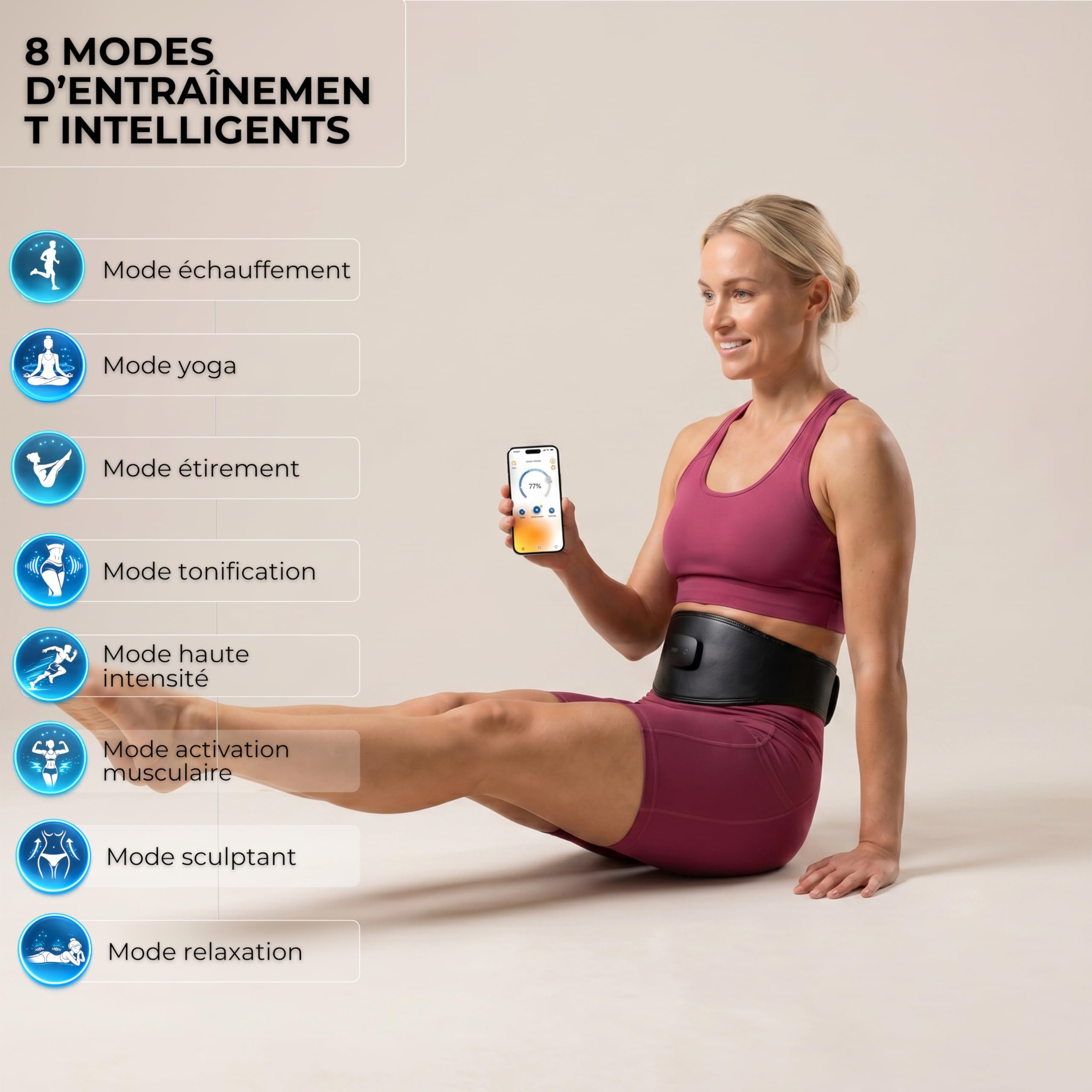 Vulpés Ceinture Electrostimulation Abdominale Core – Électrostimulateur Musculaire Abdos & Lombaires | Entraînement Efficace & Récupération Musculaire | 6 électrodes | 8 Modes