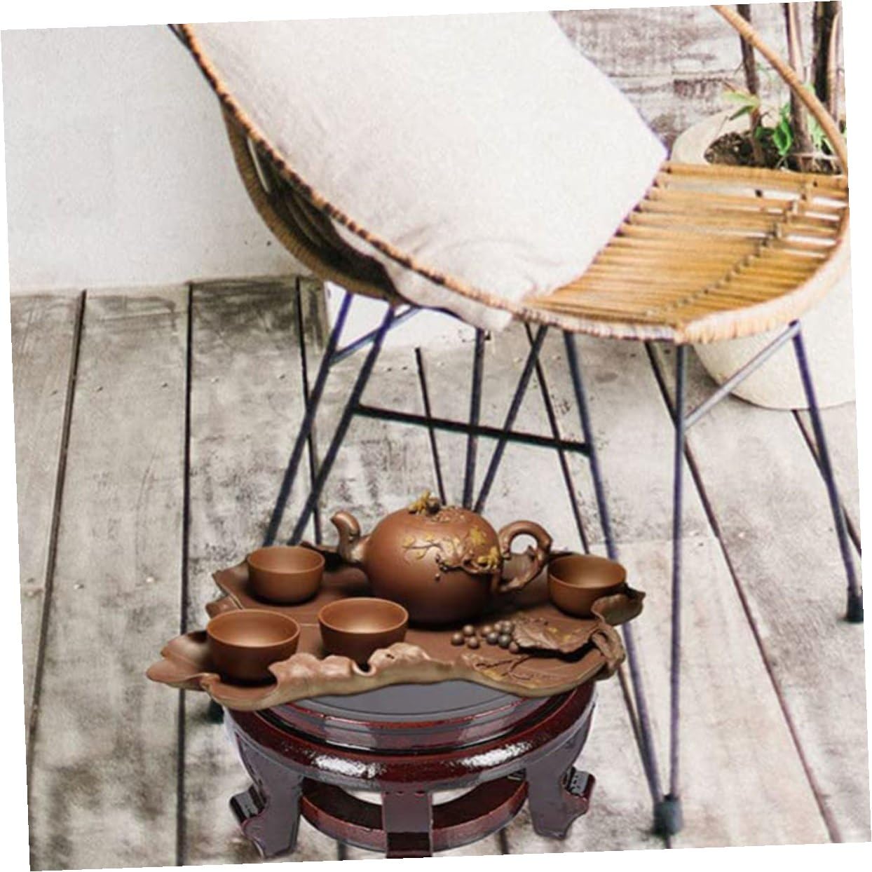 DOITOOL Soporte de Macetas de Madera Maciza Redondo 24 Cm Diámetro X 12 Cm Alto, Base para Plantas Interior Resistente hasta 70 Kg, Expositor para Jarrones, Acuarios y Artesanías
