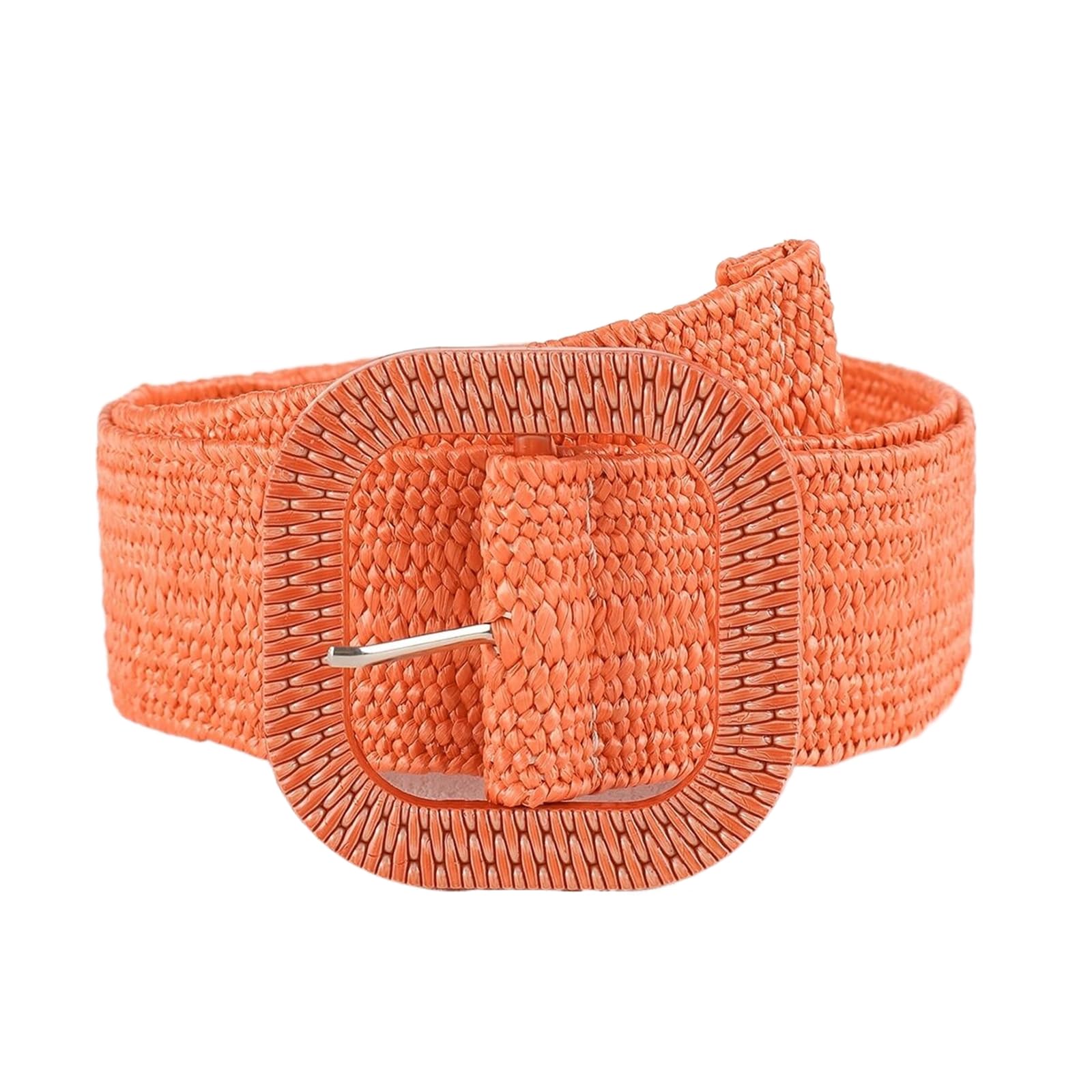 KONGNY Boho Orange Elastic Wide Belt Women's Waistband Summer Beach Pp Straw Braided Belts Female Dress Shirt Waist Belt, Z22082304
