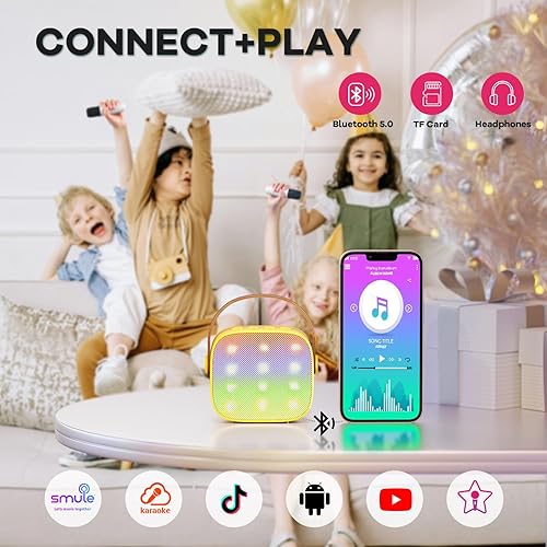 Miniatura 38 de Mini máquina de karaoke con 2 micrófonos inalámbricos para niños y adultos, altavoz Bluetooth portátil, regalo de cumpleaños de Navidad 2025