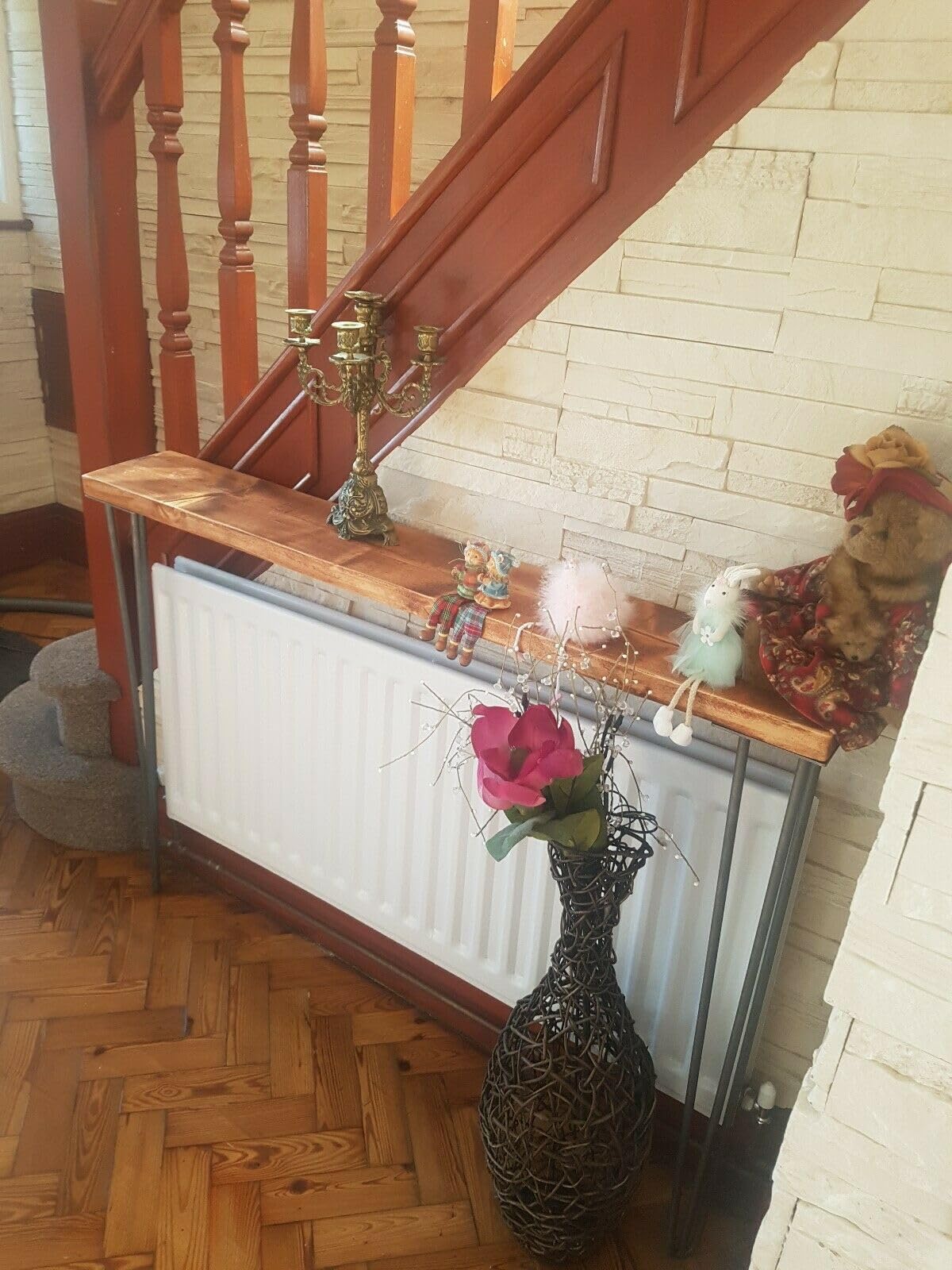 Urban Reclamation Buttermere Rustic Console Table with Hairpin Legs | Reclaimed Scaffold Board Hallway Table | Handmade Radiator Cover Made from Solid Wood (Antique Mahogany, 100cm)