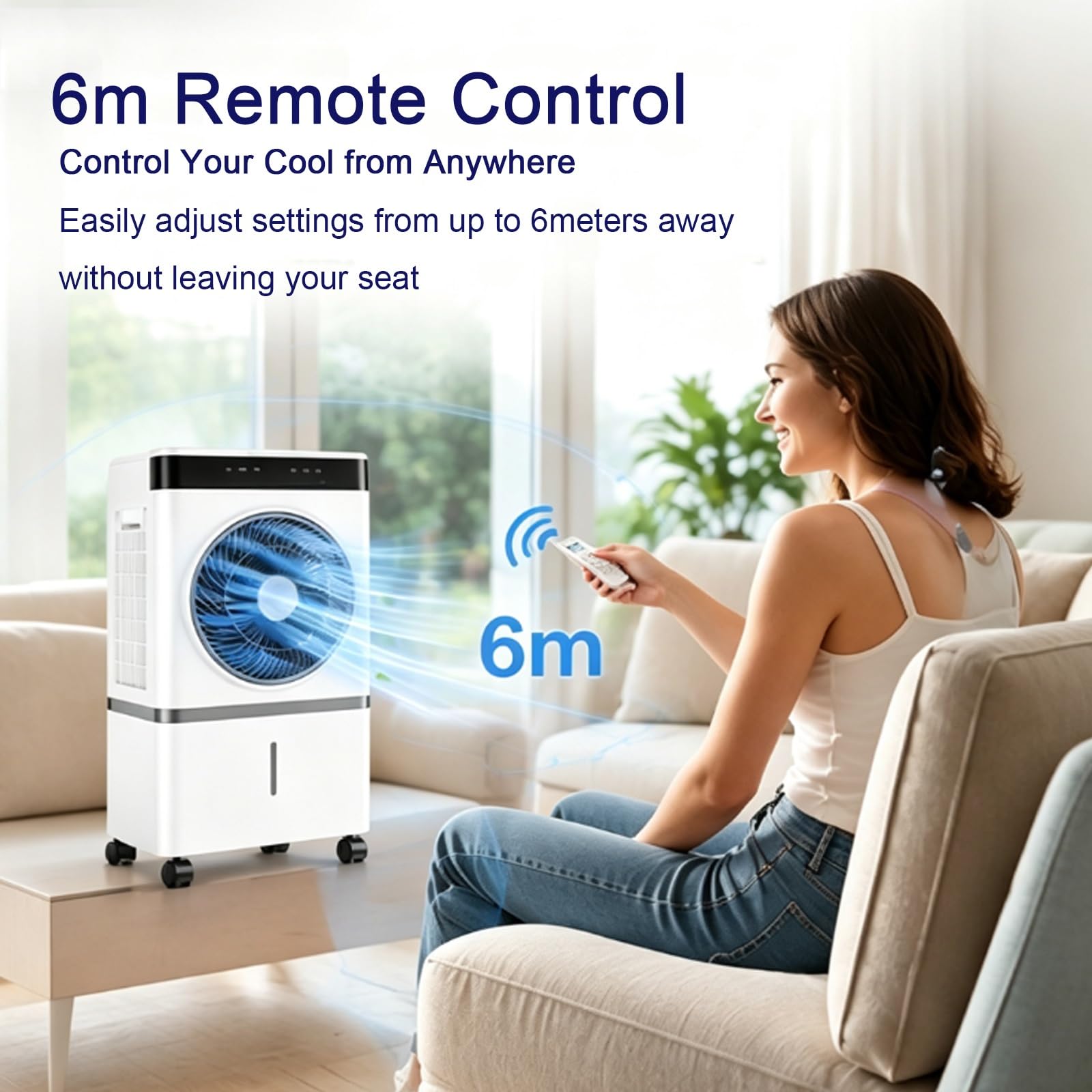 Raffrescatore Evaporativo Portatile con Telecomando, Timer 12 ore e Serbatoio da 14L, Condizionatore Portatile per Camera da Letto, Casa e Ufficio