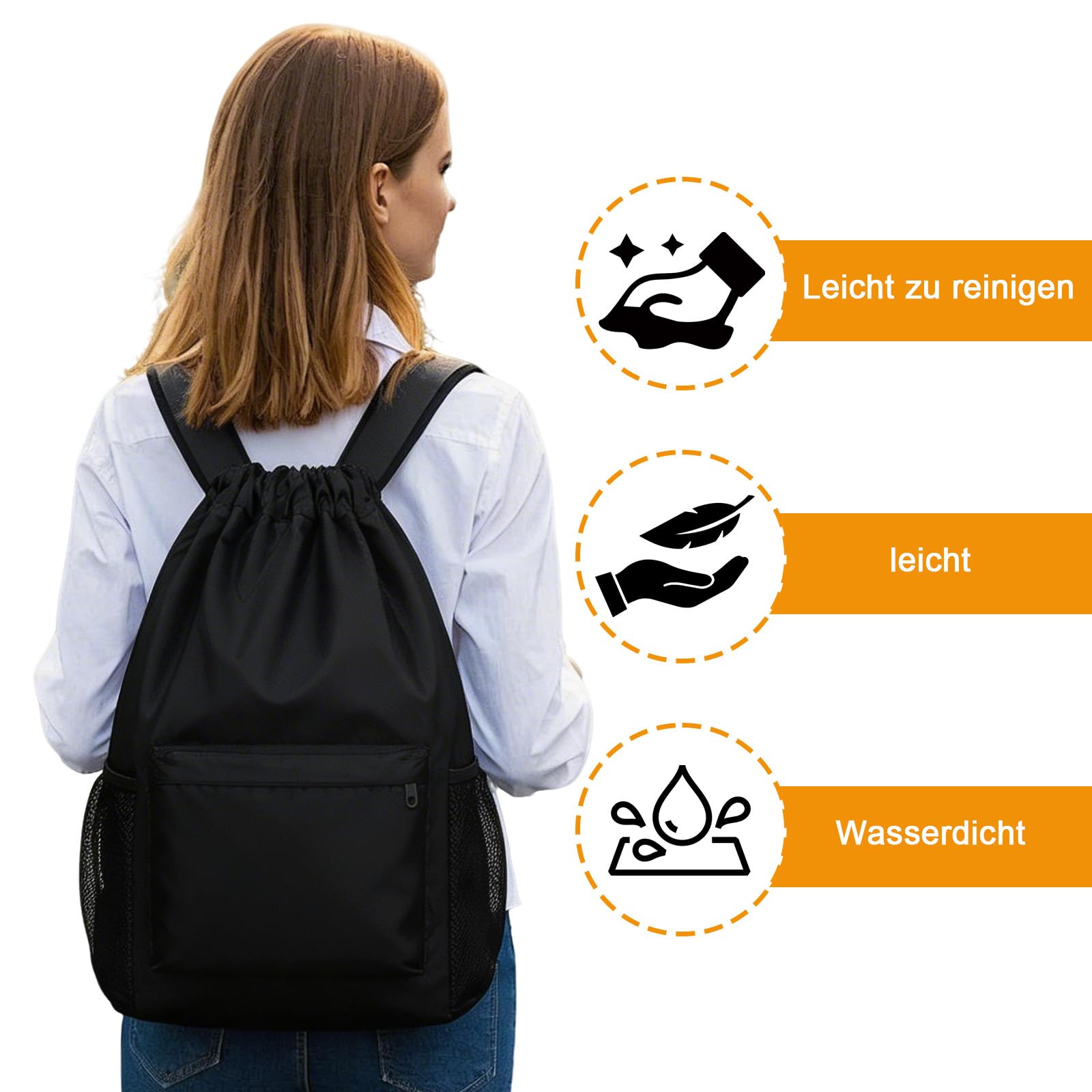 Foonary Bolsa de deporte con cordón, bolsa de deporte impermeable de gran capacidad, bolsa de deporte con cordón, bolsa de deporte negra para hombre y mujer, para deporte, uso diario, viajes, salidas — view 4
