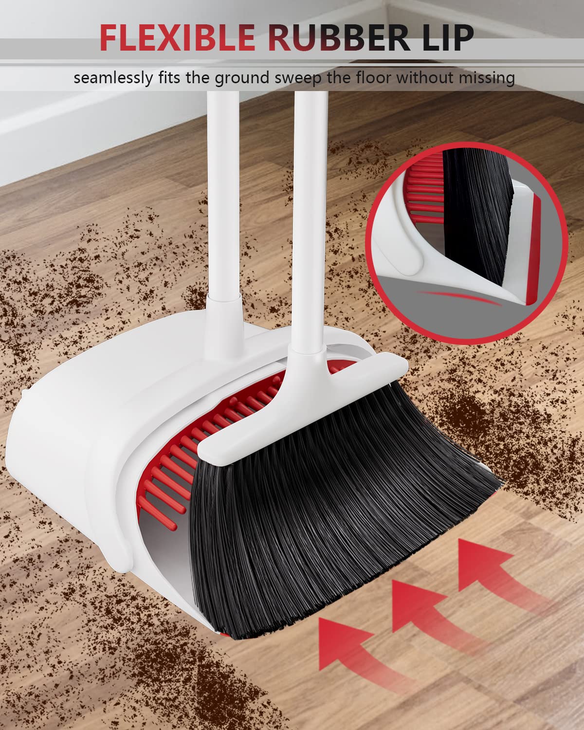 Broom and Dustpan Set, Broom and Dustpan Set for Home, Dustpan with 52" Long Handle Broom Combo Set, Standing Dustpan and Broom Set for Home Kitchen Room Office Lobby Floor Cleaning 2