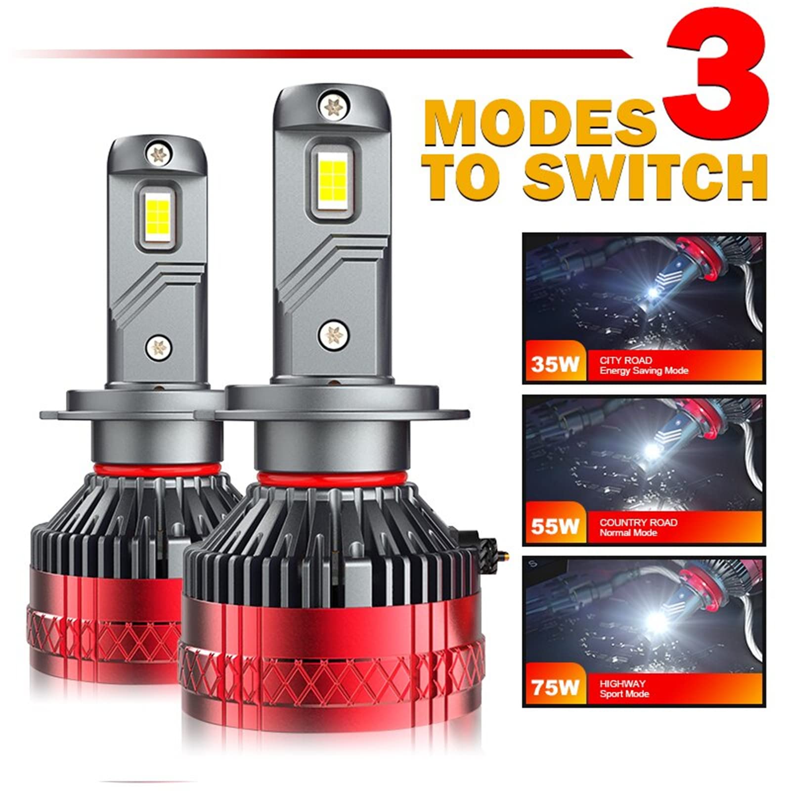 Bombillas LED Para Faros Delanteros, Patrón De Haz Ajustable De 360°, 75 W, 6000 K, Kit De Conversión De Luz Blanca Fría, Reemplazo Halógeno Todo En Uno,H4