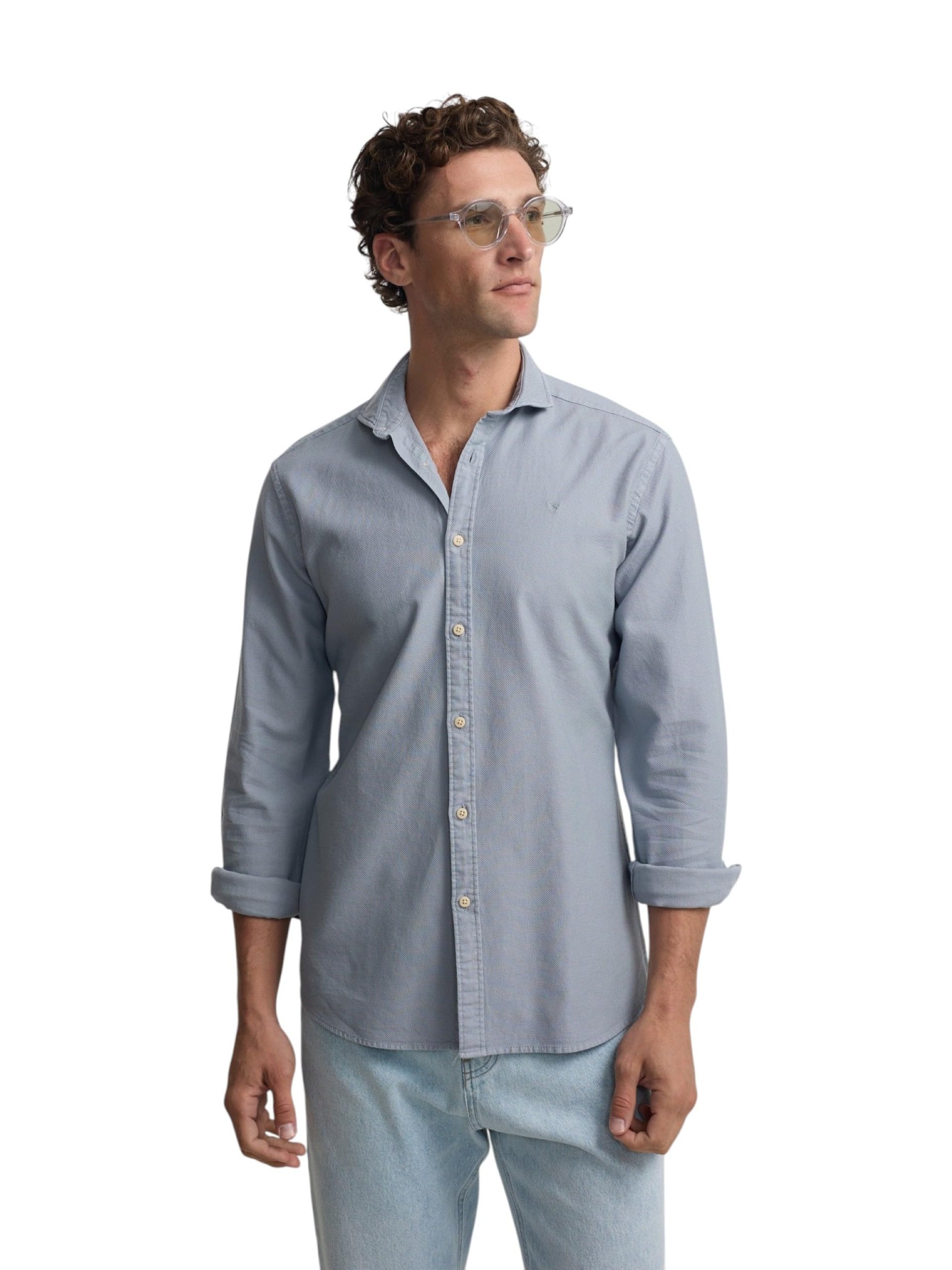 SILBON Shirt Sport Structure Logo Blue Grey Button Down Shirt Men (Pack of 1), Grey-Blue, L/3XL