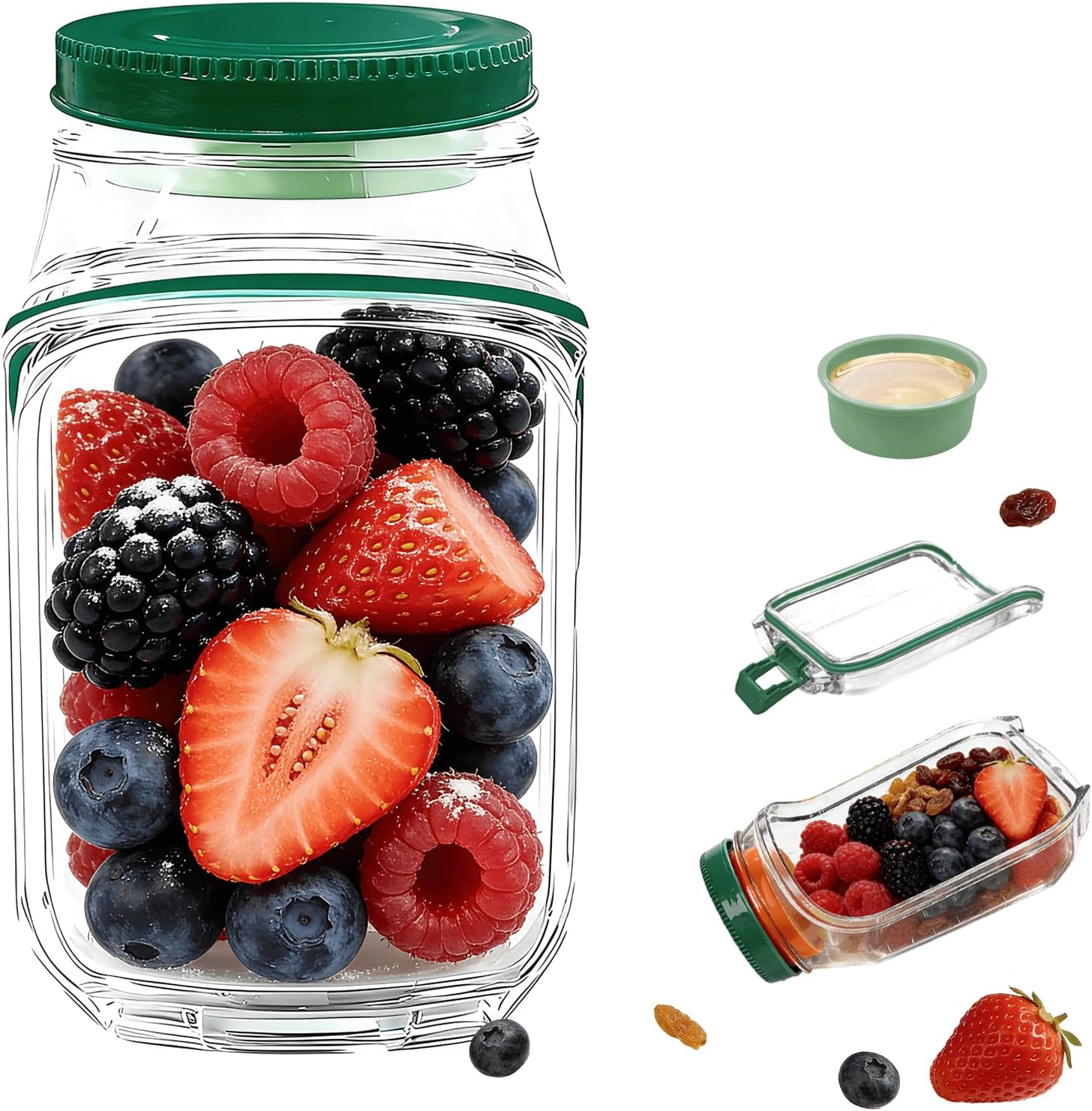 TJR Salad Pod Mason Jar Side Open – Leakproof Vertical Layering Salad Jars with Built-In Dressing Containers, Reusable & Portable Lunch Containers for Office, Picnic & Travel