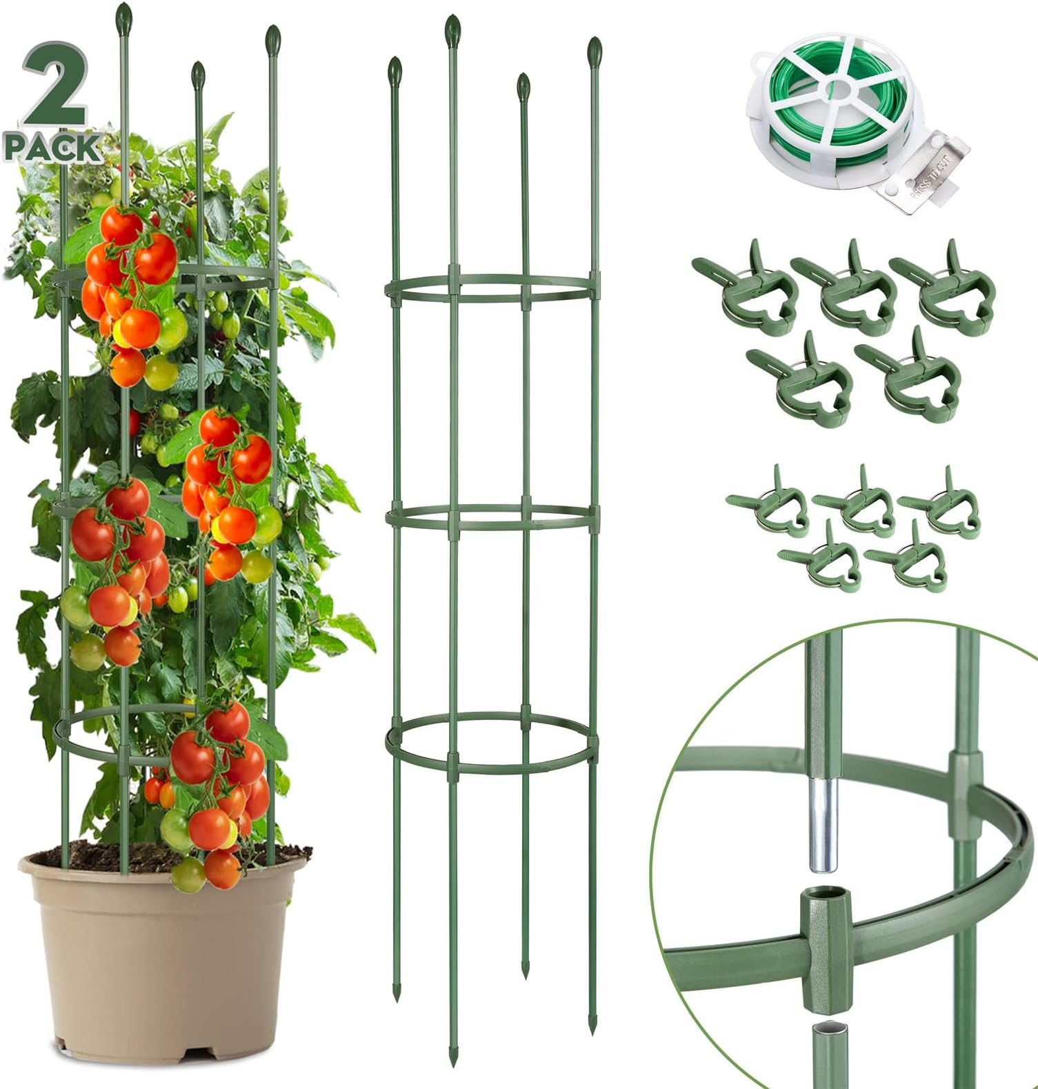 Hahood 3 Pack Tomato Cages Plant Support Cages Up to 64