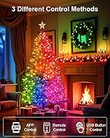 Vista 6 de Luces de Hadas Inteligentes Paquete de 2 Total 66 Pies 200 Luces LED de Cadena Parpadeantes con Control Remoto y APP, Luces de Árbol de Navidad USB