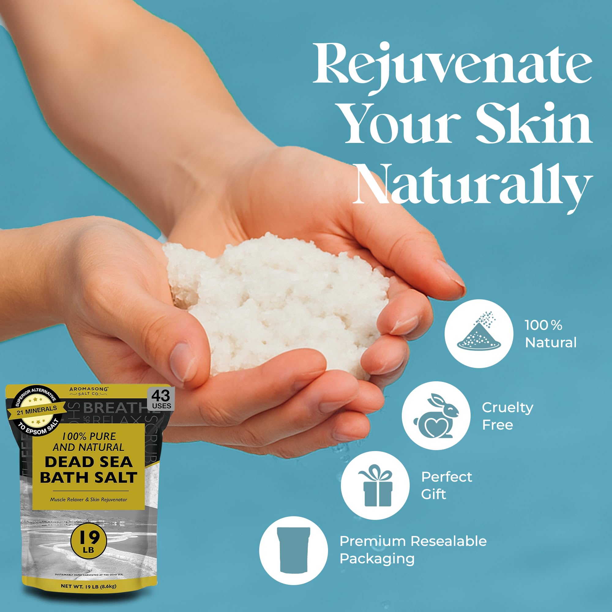 Aromasong Dead Sea Salt for Soaking – Coarse Grain Bath Salt Soak – 40 kg – odnawialne opakowanie – pozostawia skórę miękką i miękką sól Epsom