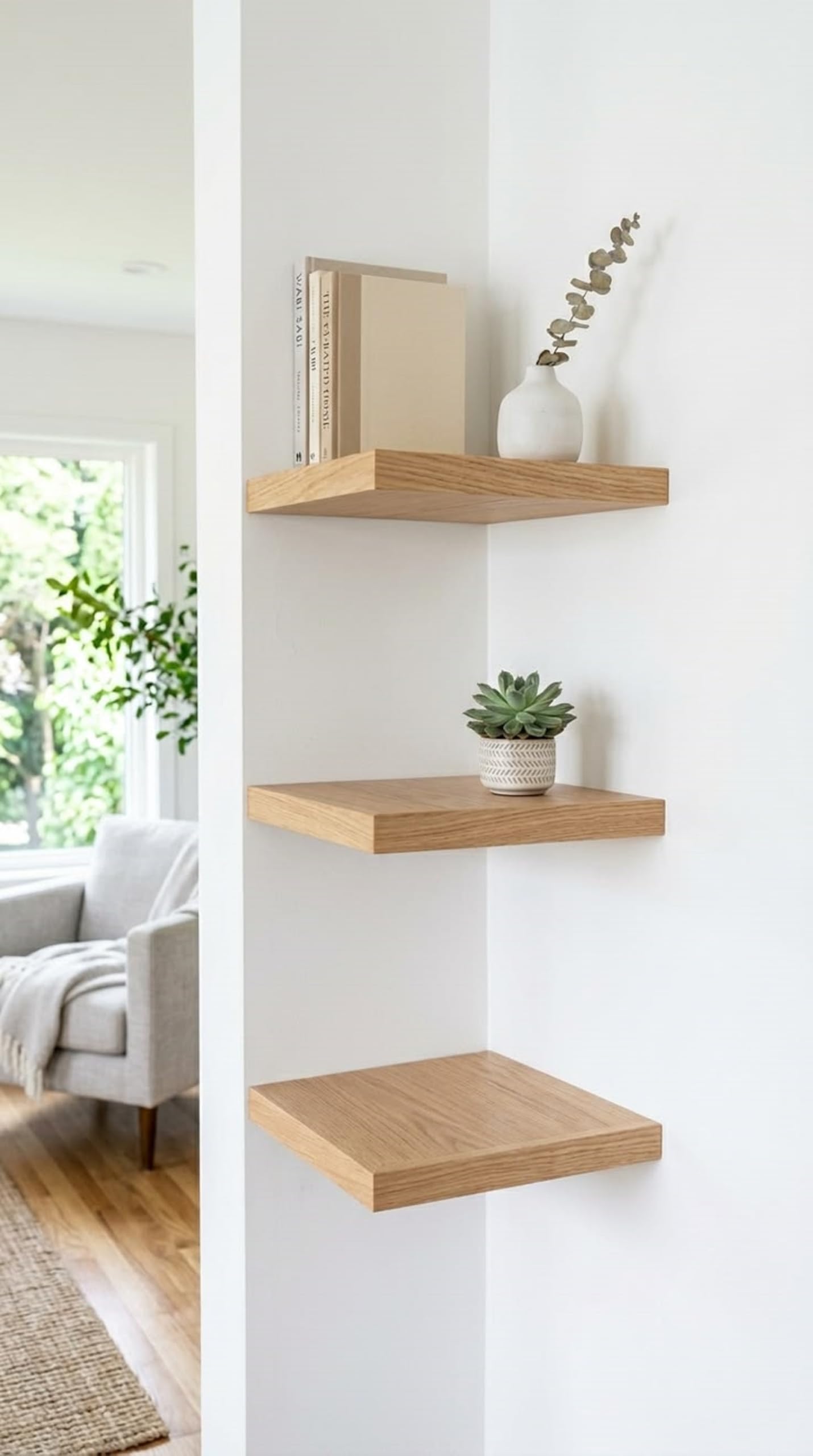 Wall Shelf Floating Wooden Corner Display Set of - 3 Color Natural Wall Mounted Wall Decorative Shelf Living Room Bedroom Size 9x9x9 Inch-image-42