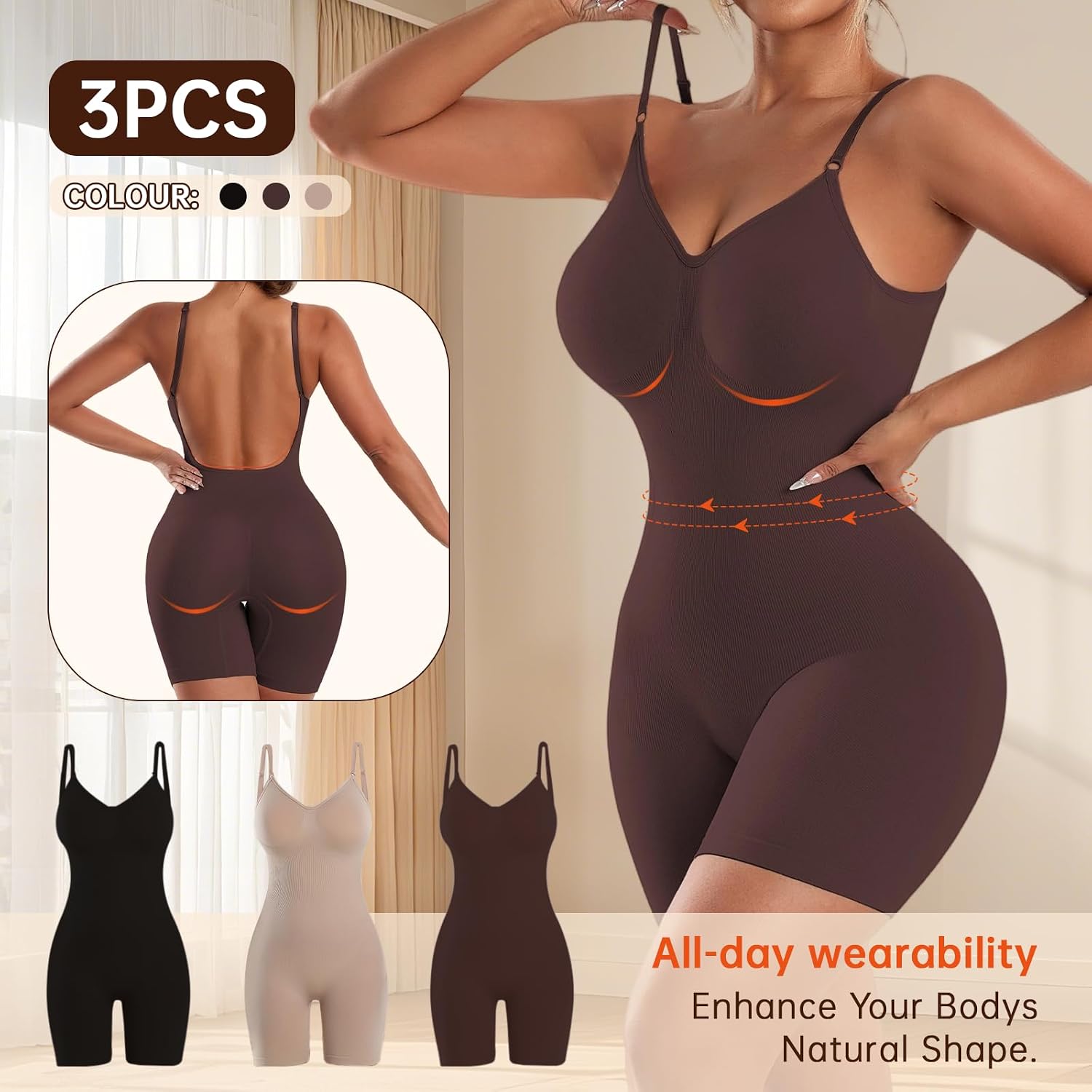 Women ShapewearBodysuit, Seamless Tummy-Control Body Shaper, Backless Sculpting Sleeveless Top