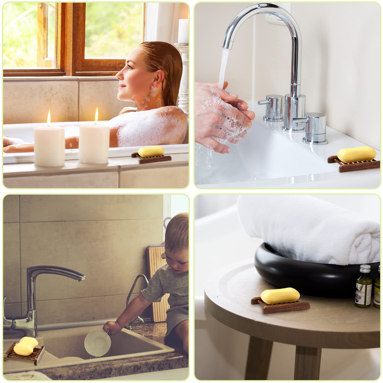 30 Pack Bamboo Wood Soap Holder Wooden Soap Dish Tray Bathroom Wooden Soap Case Handmade Bathtub Shower Dish Accessories for Home Kitchen Soap Sponge Scrubber (Charcoal)