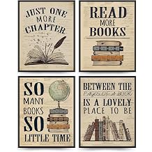 PLKMN Vintage Reading Posters for Library,Bookish Gifts | Book Club Decorations,Vintage Book Wall Art 8x10,Wall Decor for Reading Nook High School Classroom,Set of 4 Unframed