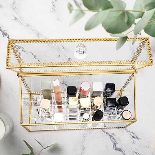 Miniatura 6 de Pumtus Soporte organizador de lápiz labial de 24 ranuras, vitrina de brillo de labios de vidrio templado a prueba de polvo, caja de perfume