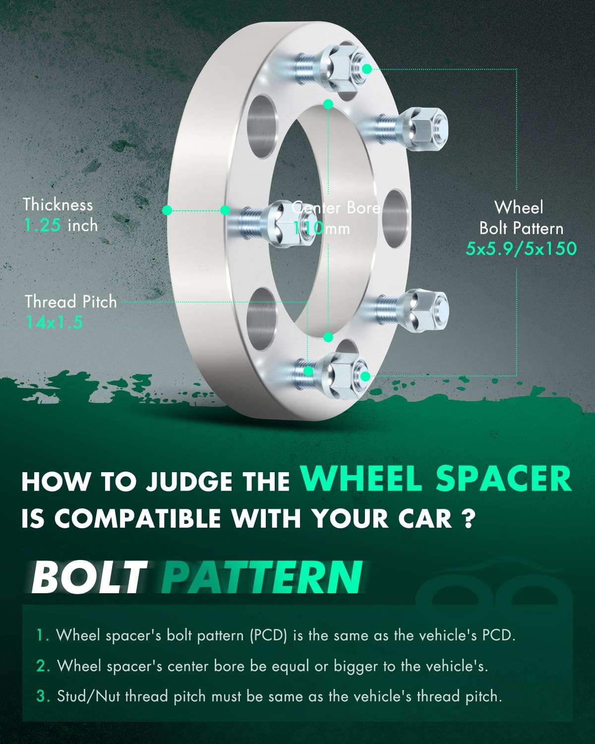 SCITOO 2Pcs Wheel Spacers 1.25 inch 5x5.9/5x150 Bore 110mm Studs 14x1.5 5 Lug Wheel Spacers Adapters Fit for for Toyota for Tundra for Toyota for Sequoia for Toyota for Land Cruiser