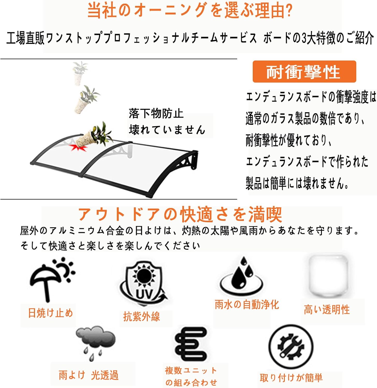 XINGYUDS 簡易屋根 雨よけ ひさしひさし屋根 後付け 雨よけ 後付け