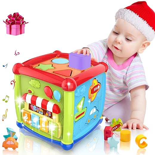 Toys for 1 Year Old Boys Girls Baby Toys 6 to 12 Months Musical Early Learning Activity Cube Baby Toys 12-18 Months Shape Sort Infant Toy Christmas 1sth Birthday Gift for Age 1 2 Years Old Toddlers