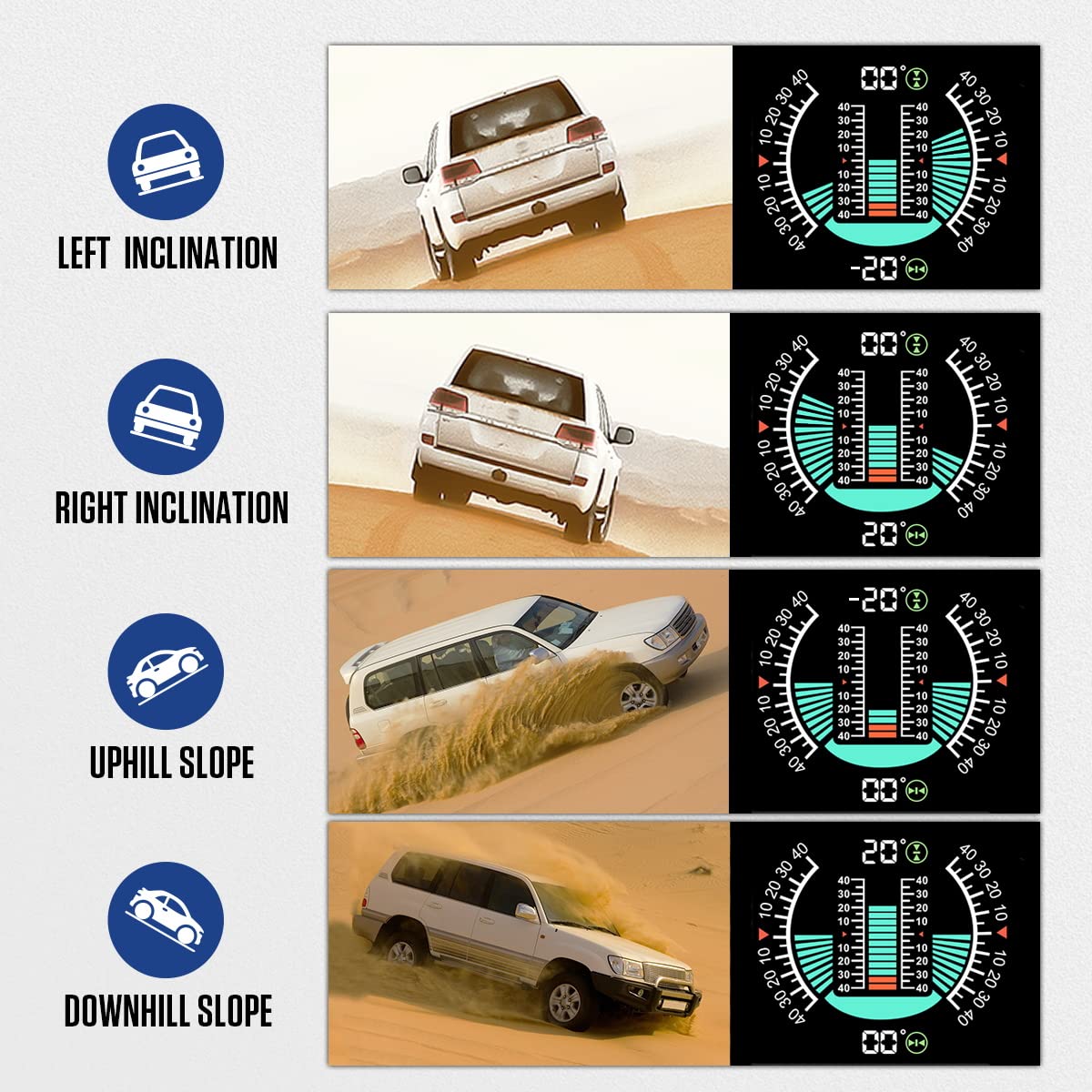MR CARTOOL M80 samochodowy cyfrowy pochyłomierz, prędkościomierz GPS, kąt toczenia, wyświetlacz HUD, kliniometr z kompasem, do pojazdów typu SUV Offroad