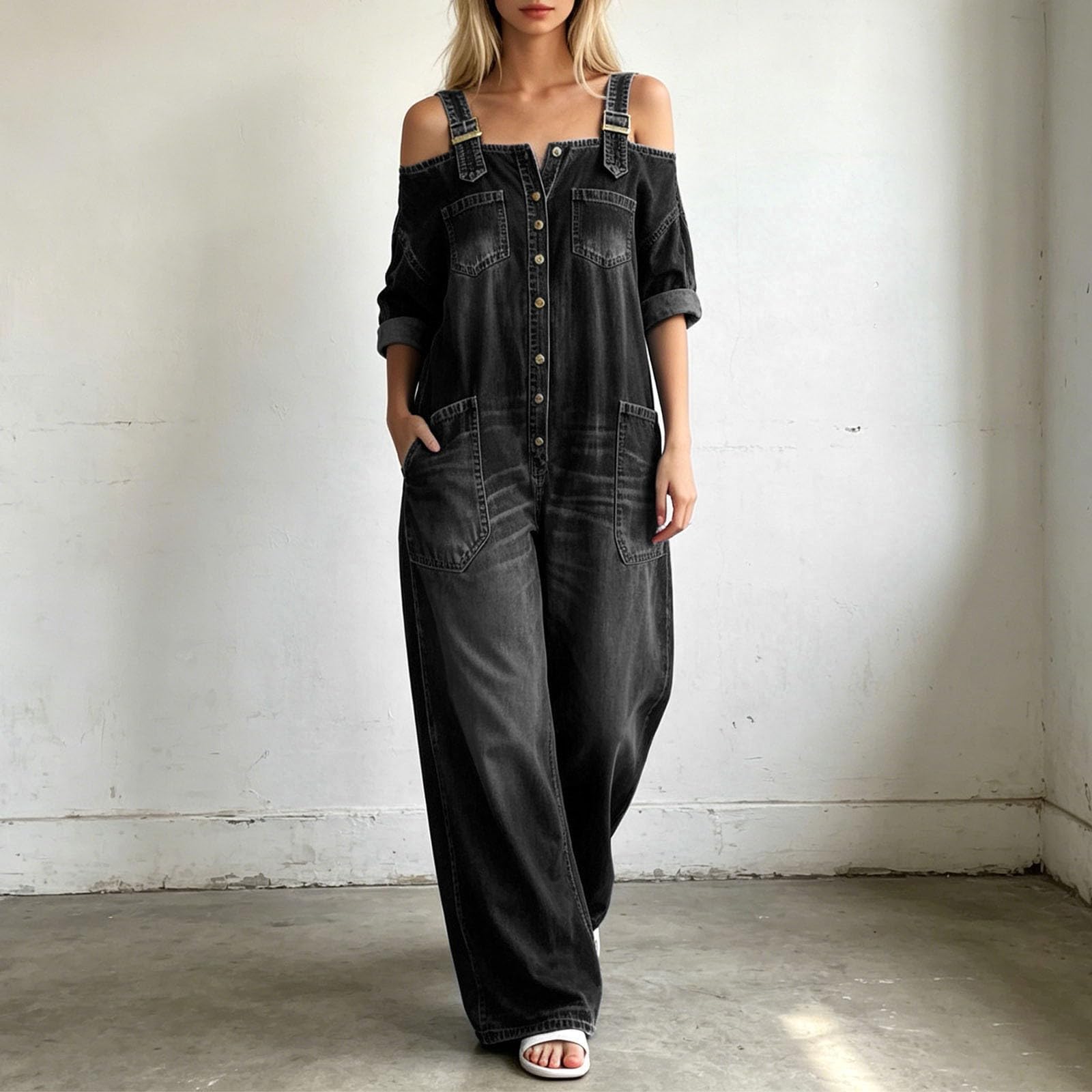 Mono vaquero para mujer, con bolsillos, mono elegante, retro, vaquero, estilo vintage, estilo vaquero, largo