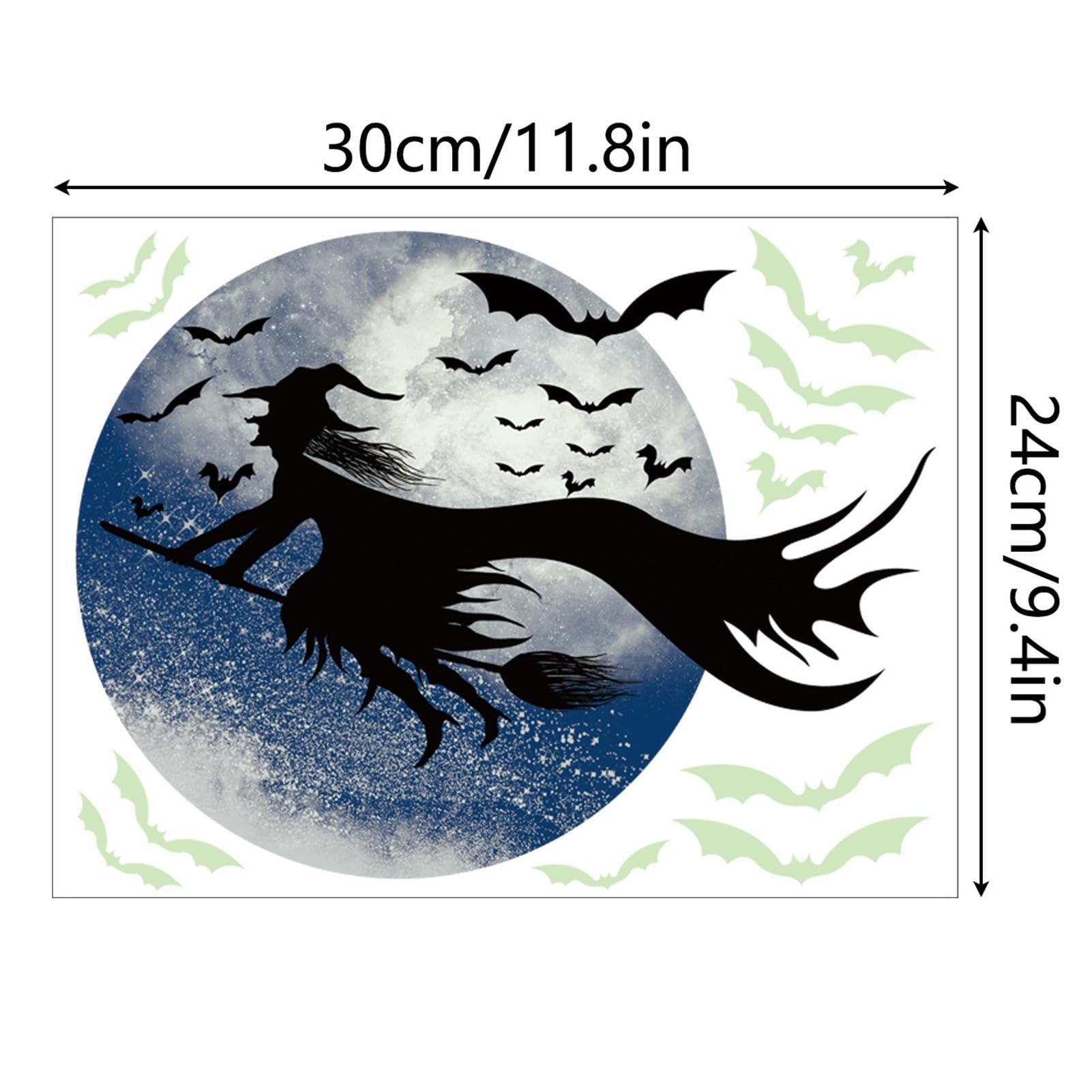 Lichi Wandtattoo Hexe Auf Besen Mit Fledermäusen – Halloween Deko, Abnehmbar & Wasserfest
