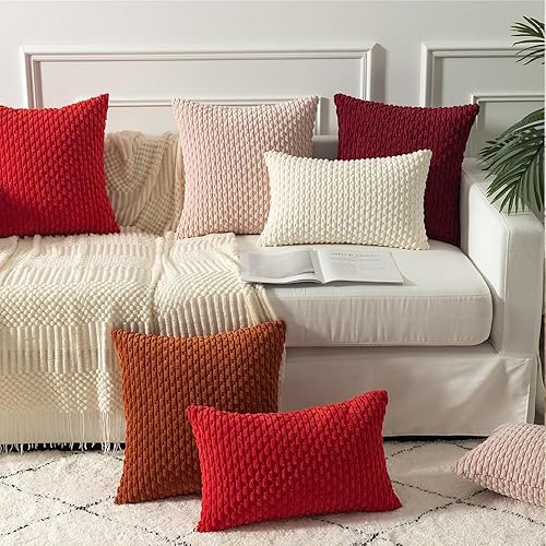 Miniatura 9 de Kevin Textile - Juego de 2 fundas decorativas cuadradas para cojines, de pana suave y moderno estilo campestre bohemio a rayas, decorar hogar, sofá,