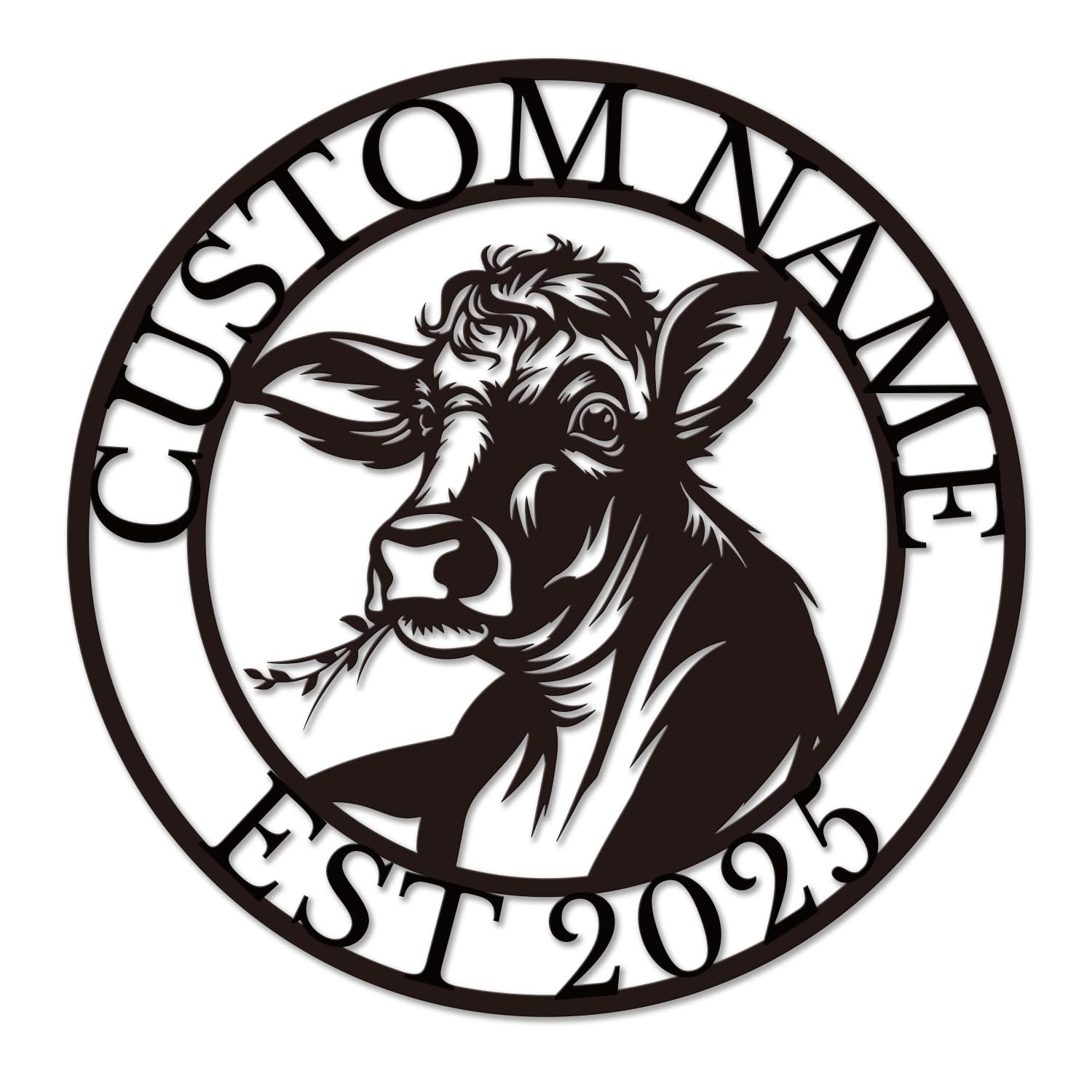 Metallicone Style-3 Personalized Cow Metal Sign, Farmhouse Wall Art Decor, Custom Ranch Plaque, Rustic Kitchen, Outdoor Cattle Lover Present (Style-3)