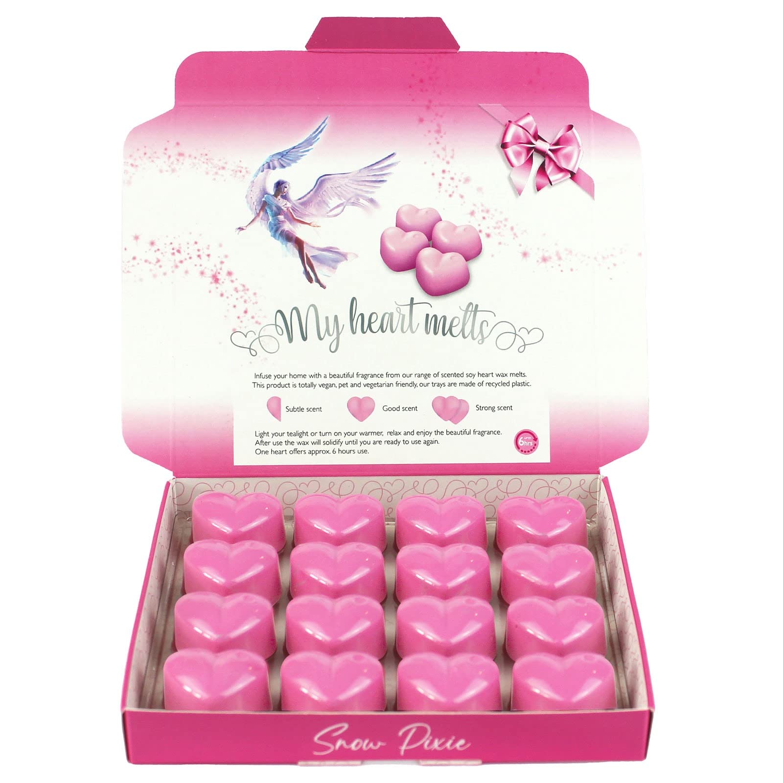Snow Pixie Wax Melts: 16 x 5g Heart Shaped Wax Melts Scented in a Presentation Gift Box, Vegan & Pet Friendly, Cruelty Free, aka Ice Fairy
