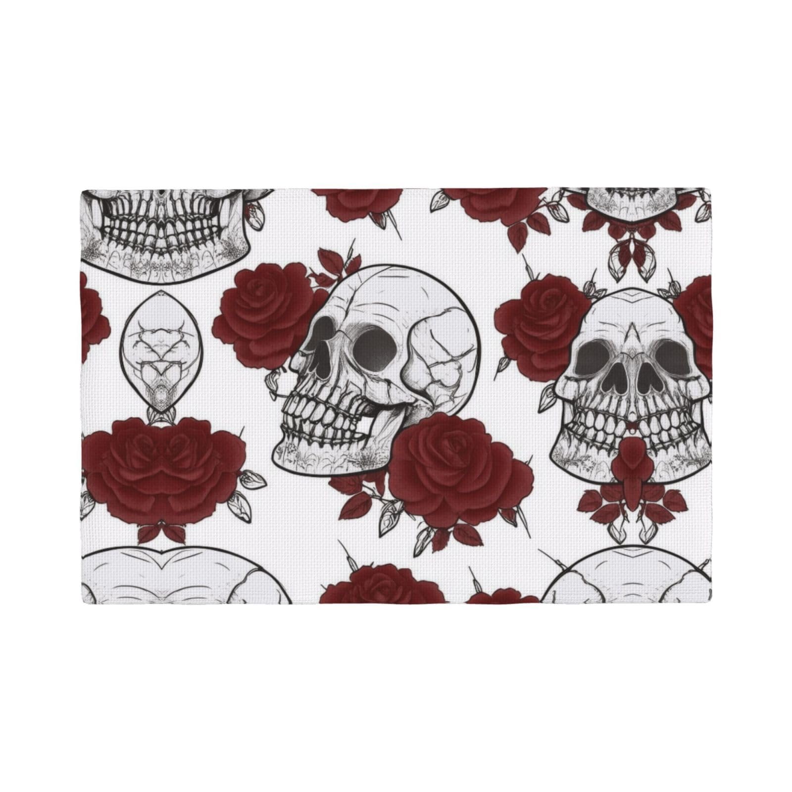 Floral Skull (1) Imitation Linen Placemat â€“ Elegant Double-Sided Printed Table Mat for Home, Dining, Weddings